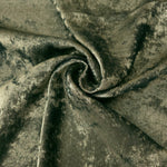 Rosette drape of Sage Olive Lurex Italiano fabric emphasizing shimmer for kaftans and occasionwear.
