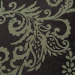 Close-up of the brown and sage baroque colorway, an ornate paisley-scroll motif rather than a floral or geometric one