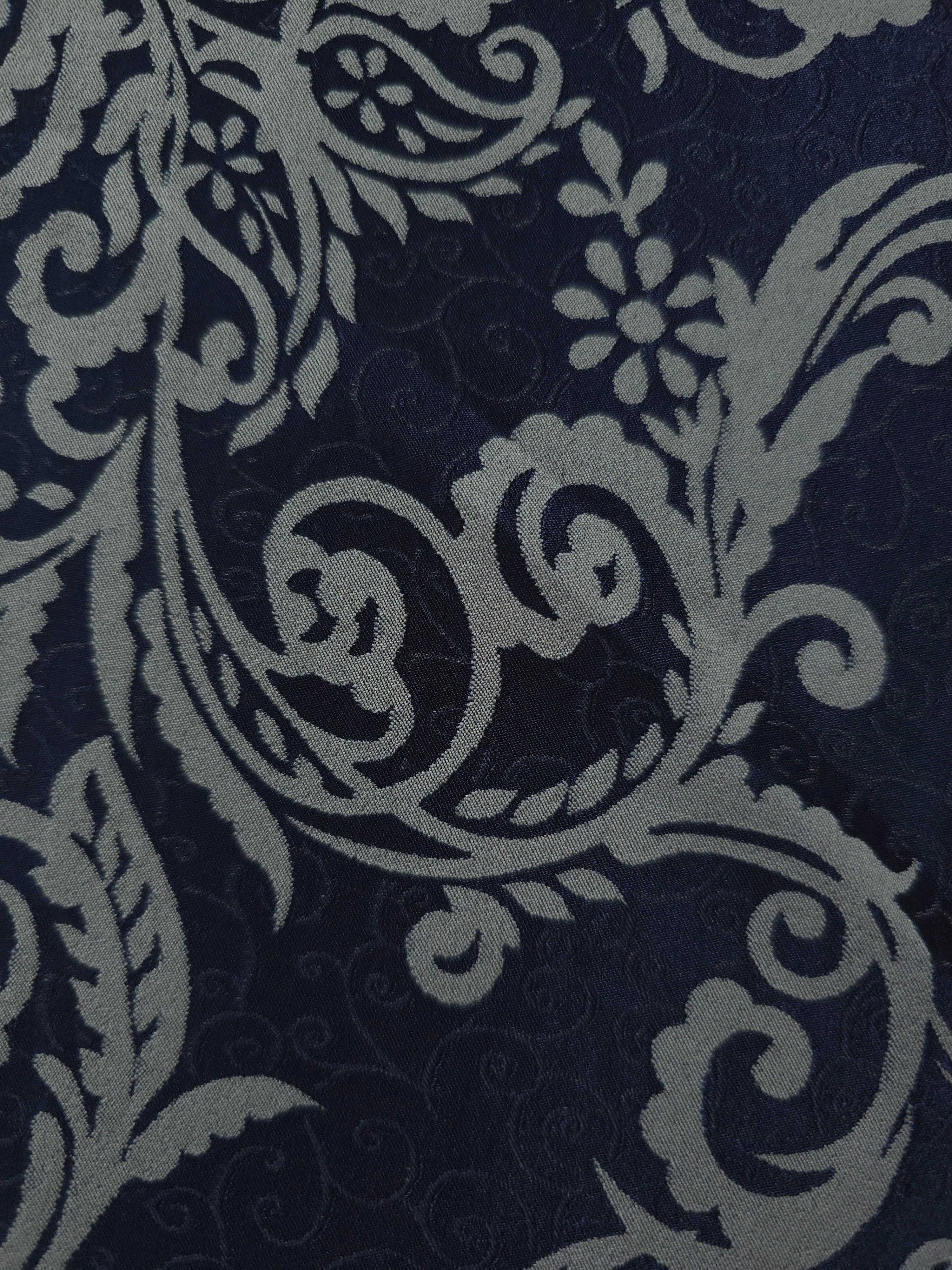 Close-up of the navy and grey baroque colorway, the coolest-toned of the four options in this design