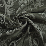 Olive baroque satin draped loosely, suited to buyers wanting an ornate pattern without high contrast