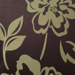 A wider cut of the aubergine and sage pansy flower satin, shown to see the full scale of the floral motif
