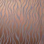 A wider cut of the copper and blue-grey wave satin, shown unfolded to judge the scale of the repeat