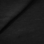 Close-up of deep black linen viscose plain fabric showing its natural woven texture.