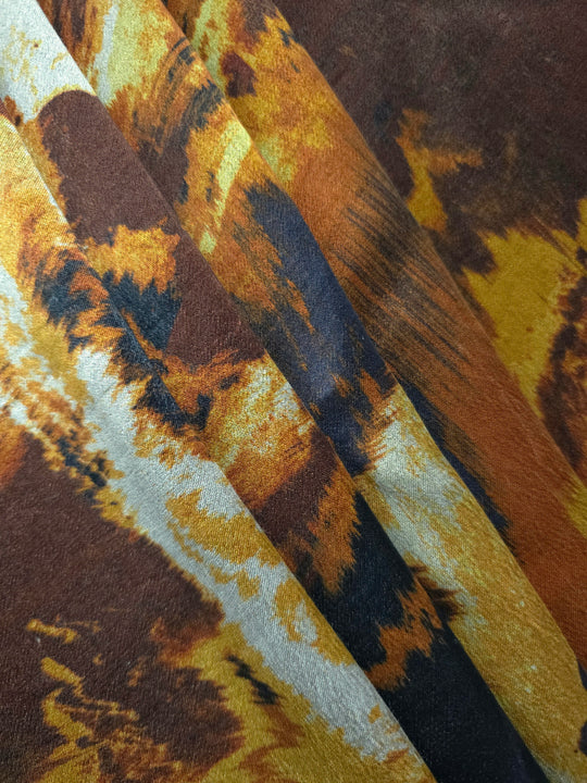 Light Grey Abstract Digital Print lyocell viscose fabric shown in an angled print detail.