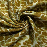 Swirl drape view of Bej D7586IJ4 leopard lyocell viscose digital print fabric.
