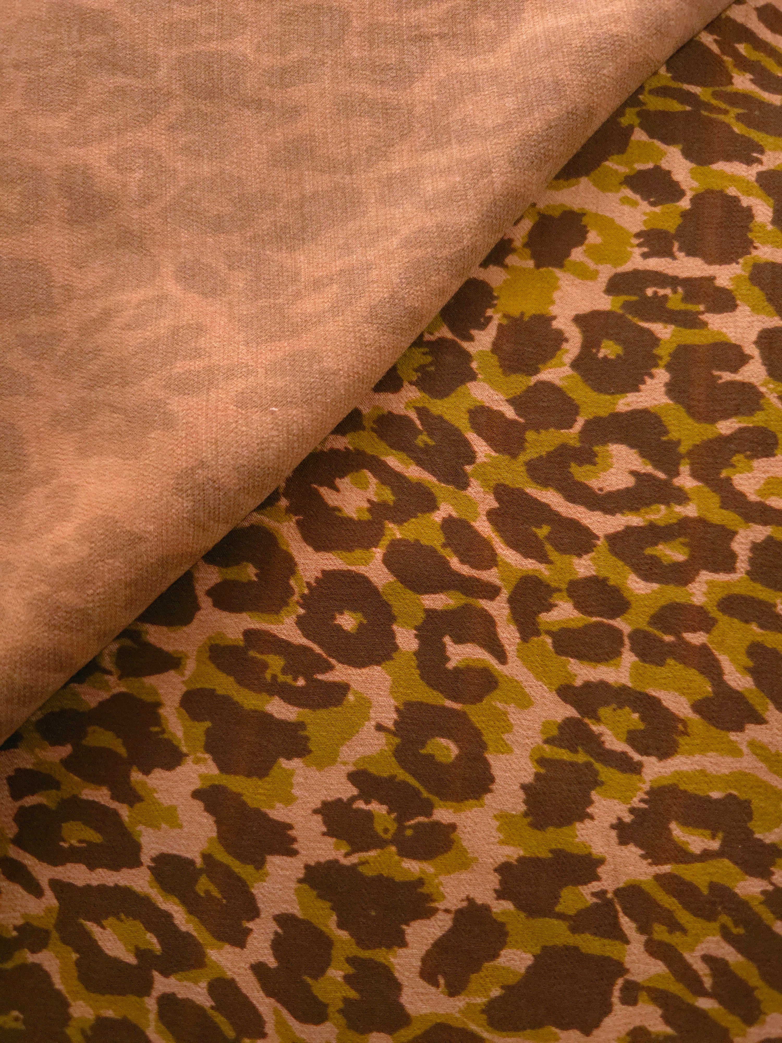 Reverse side view of Kahve D7586IJ4 leopard lyocell viscose digital print fabric.