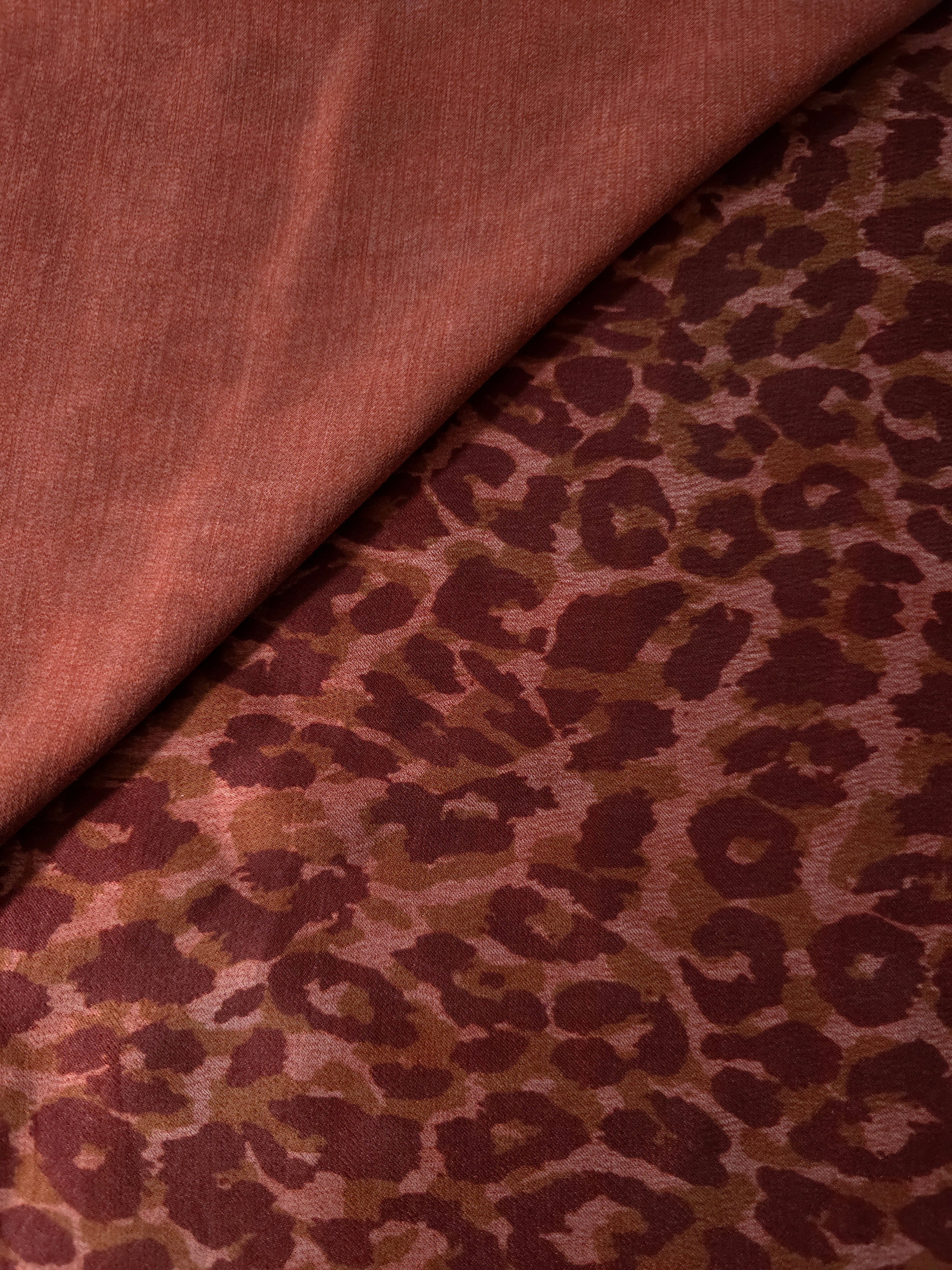 Reverse side view of Taba D7586IJ4 leopard lyocell viscose digital print fabric.