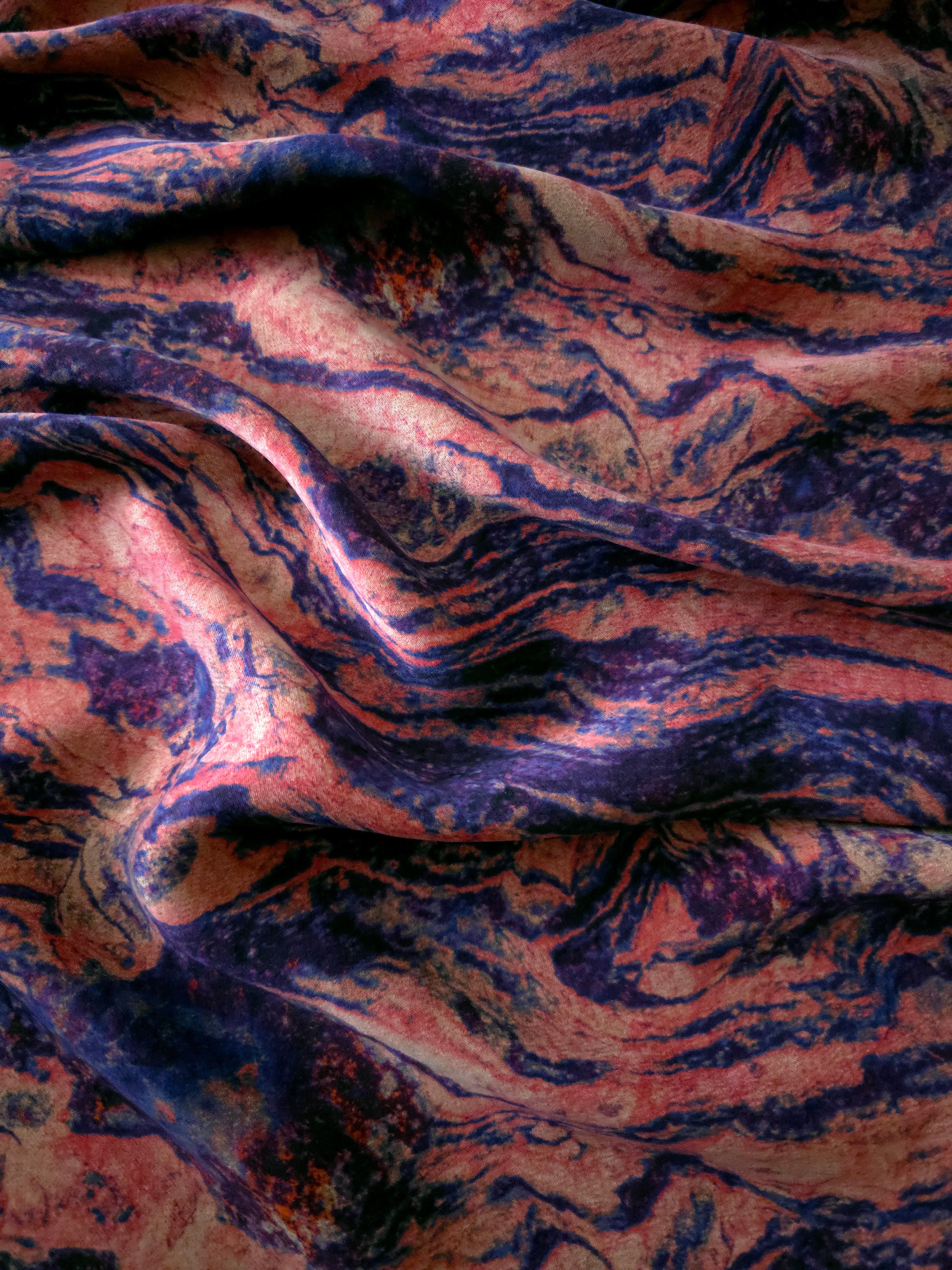 Reverse side view of Kahve D7587IJ9 lyocell viscose digital print fabric.