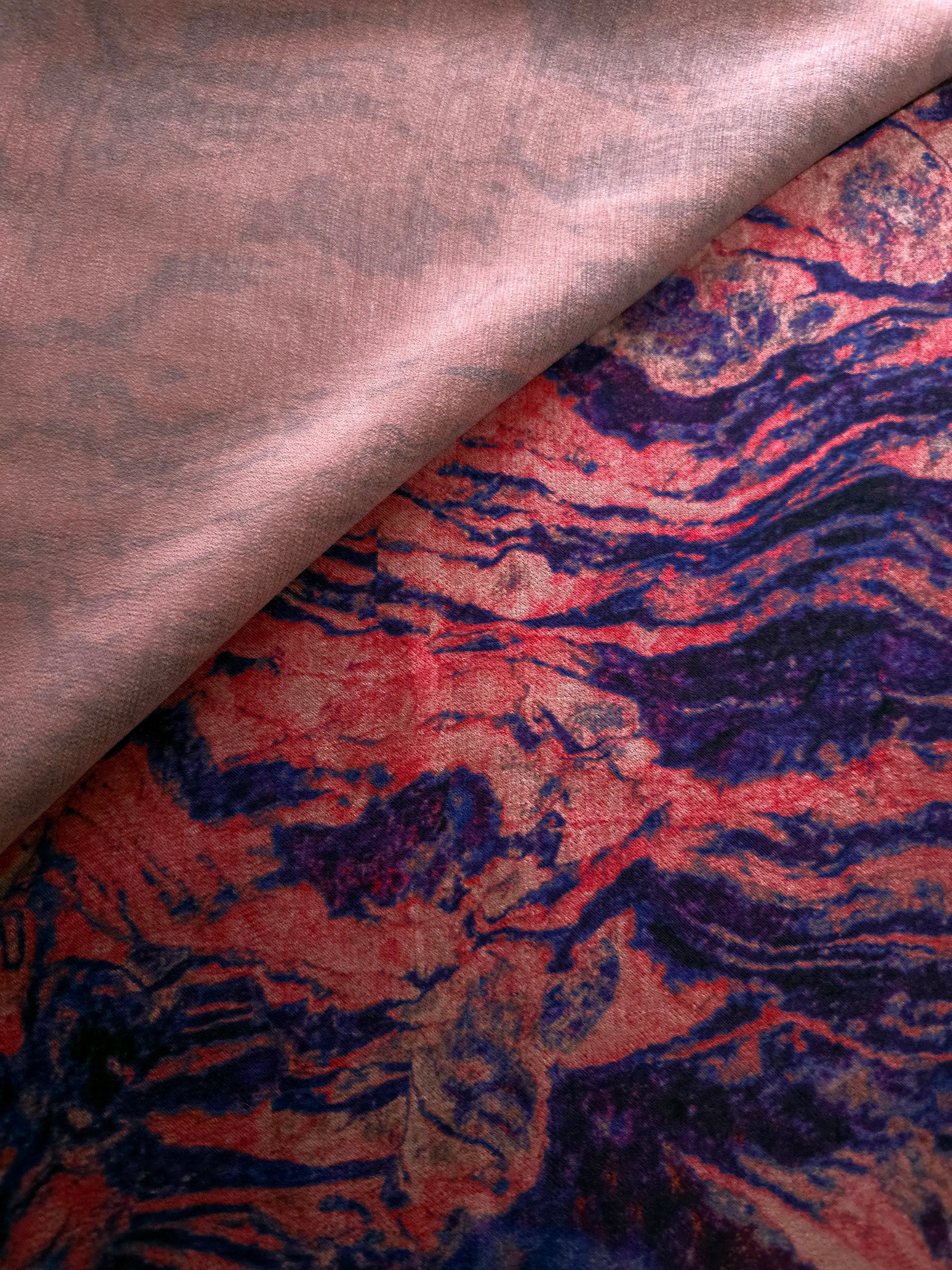 Reverse side view of Pudra D7587IJ9 lyocell viscose digital print fabric.