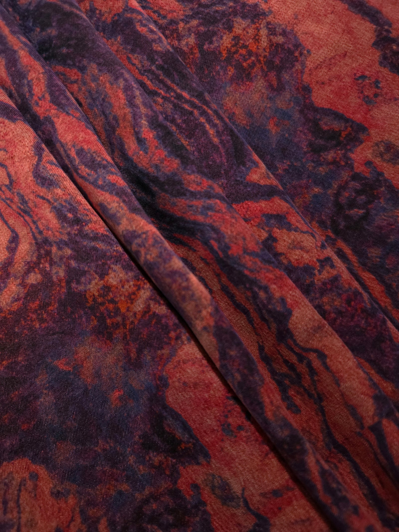 Swirl drape view of Taba D7587IJ9 lyocell viscose digital print fabric.