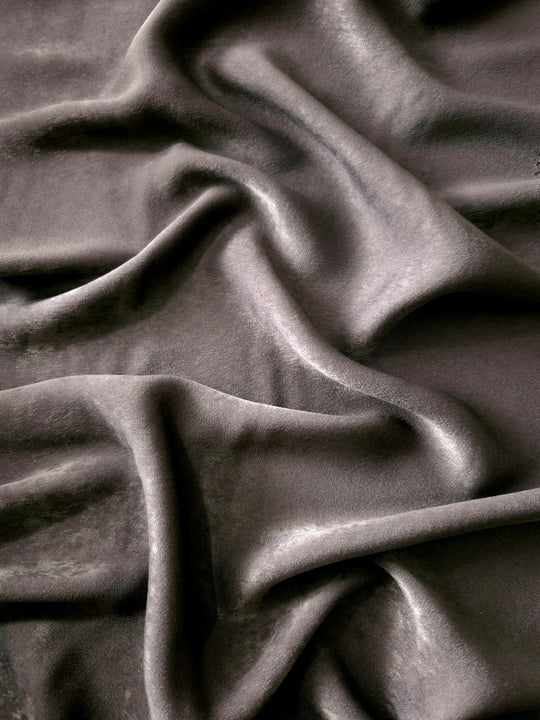 Matte silky sandwashed polyamide fabric in Smoked Charcoal for dresses and apparel