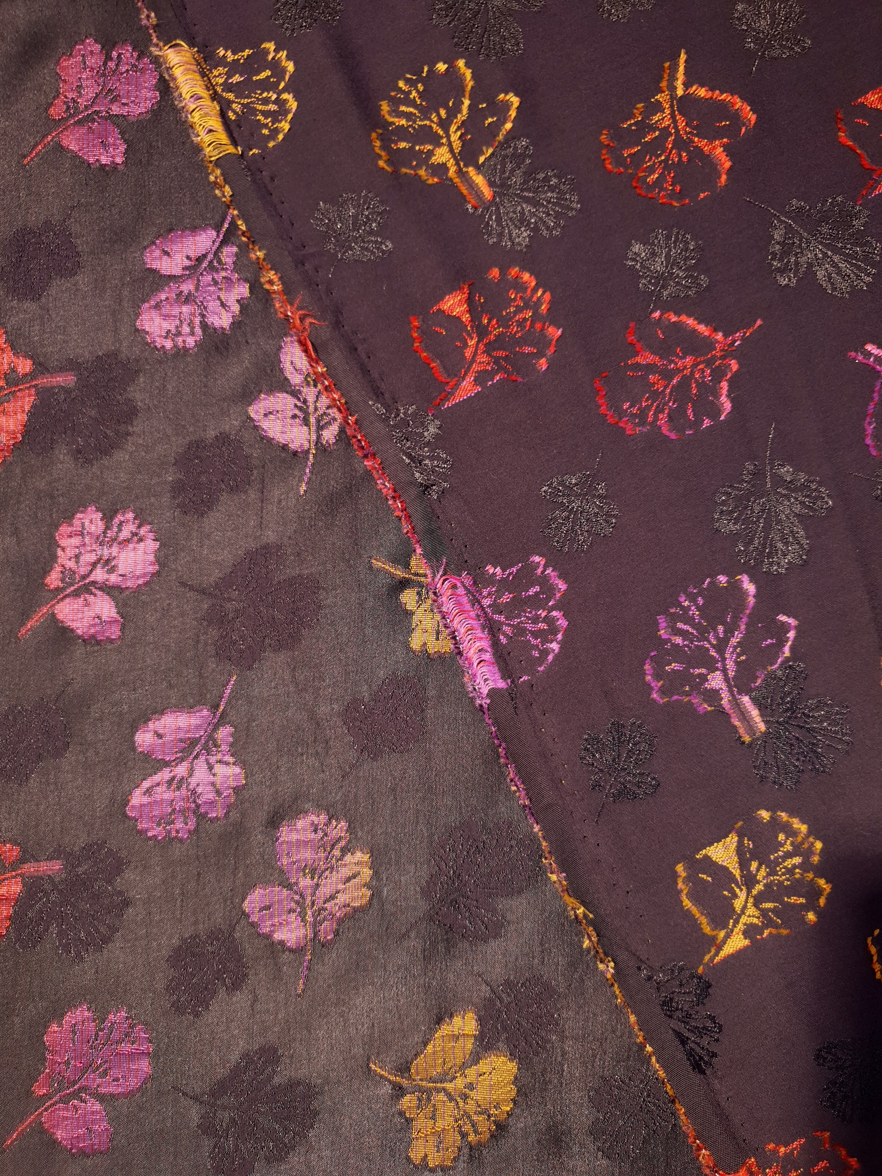Front and back view of embossed rayon viscose jacquard fabric with soft woven hand feel