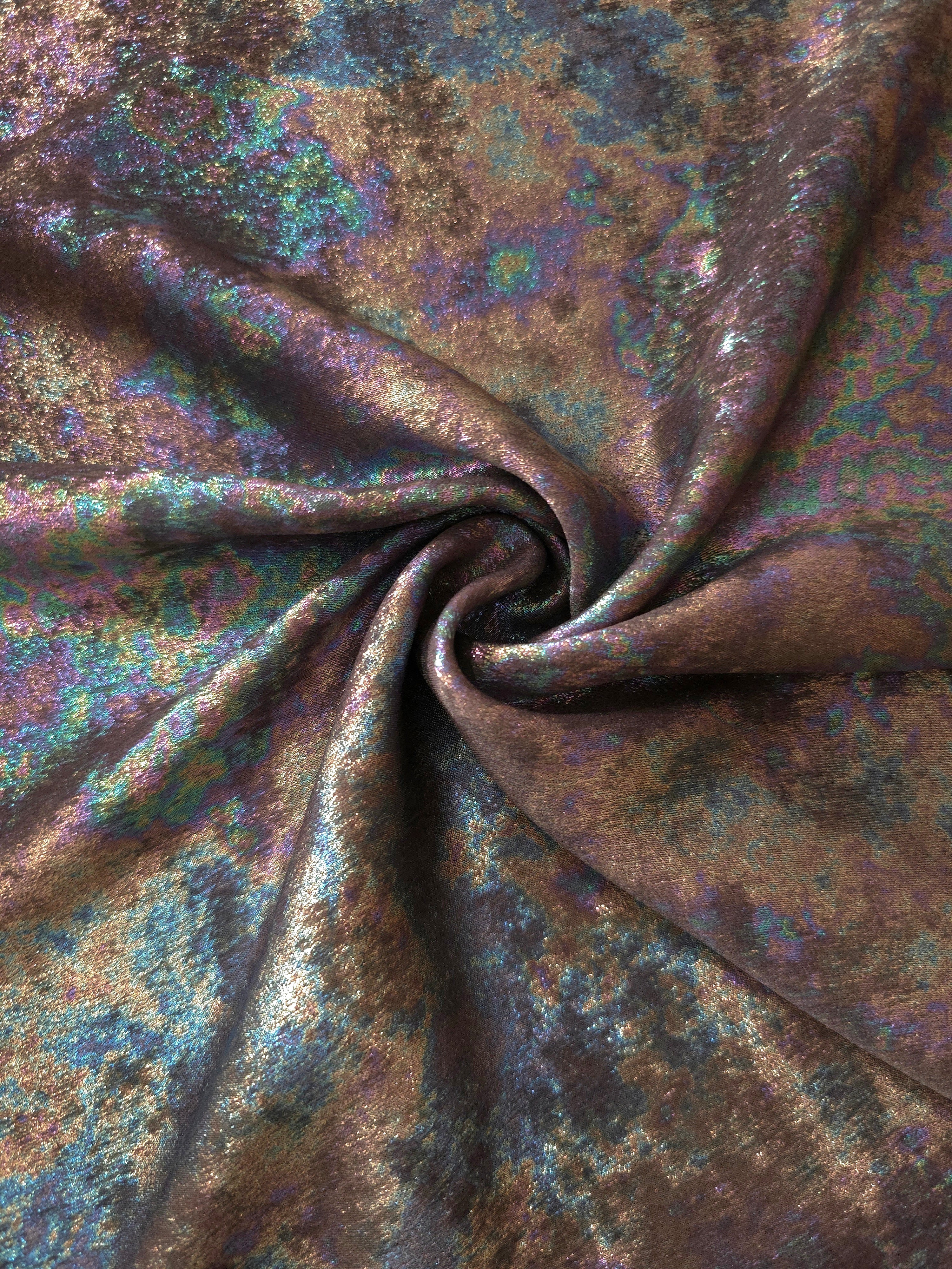 MilanSaten Rainbow Foil fabric in Charcoal, shade 01 — flowing fabric view