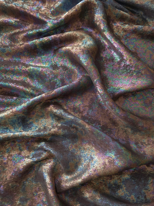 Premium Rainbow Iridescent Foil Metallic Fabric in Charcoal, shade 01 — rainbow foil detail