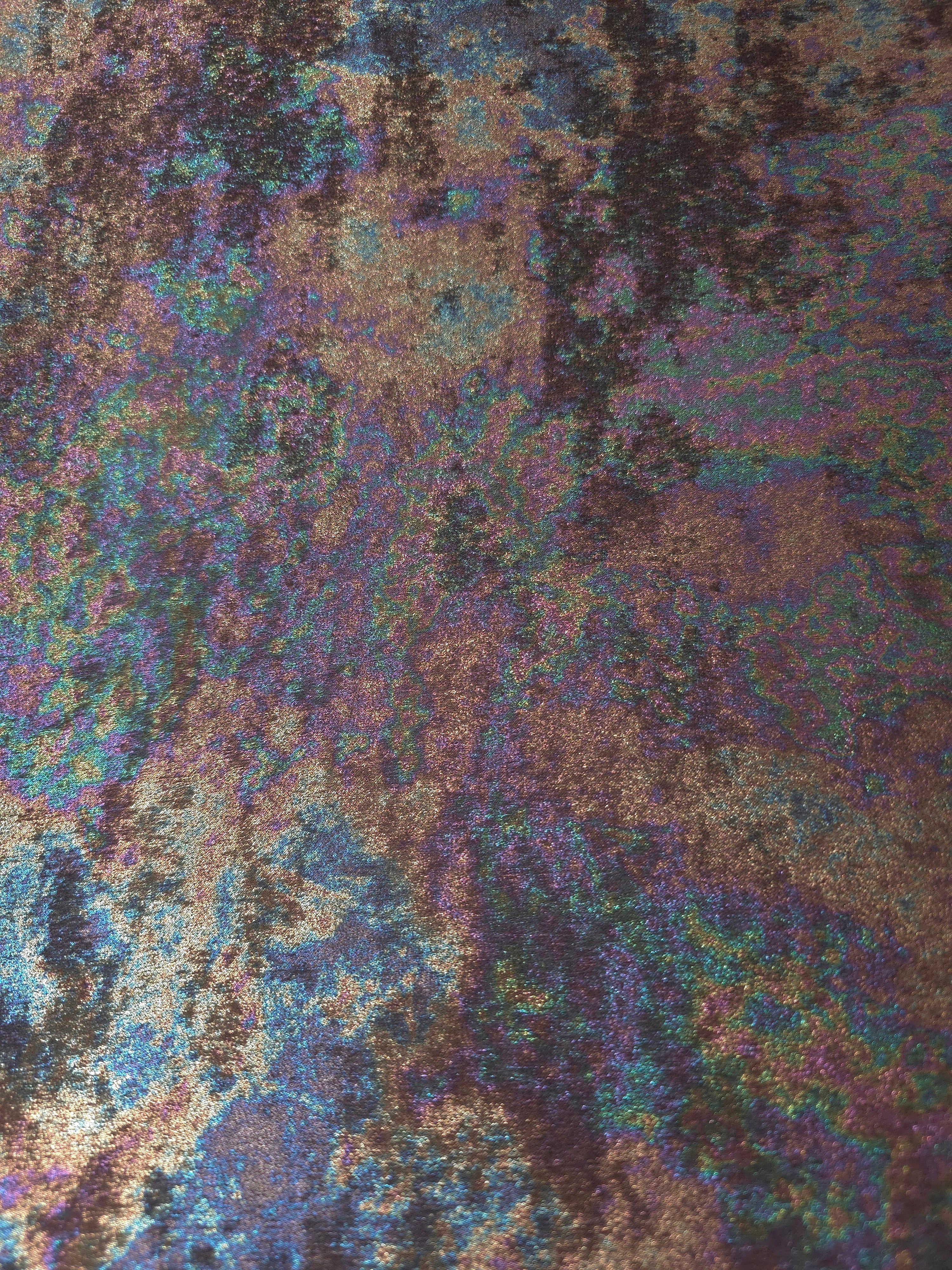 MilanSaten Rainbow Foil fabric in Charcoal, shade 01 — full drape view