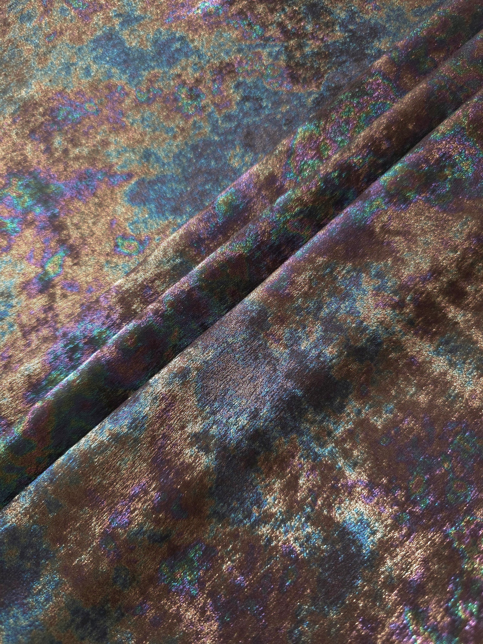 MilanSaten Rainbow Foil fabric in Charcoal, shade 01 — macro shimmer close-up