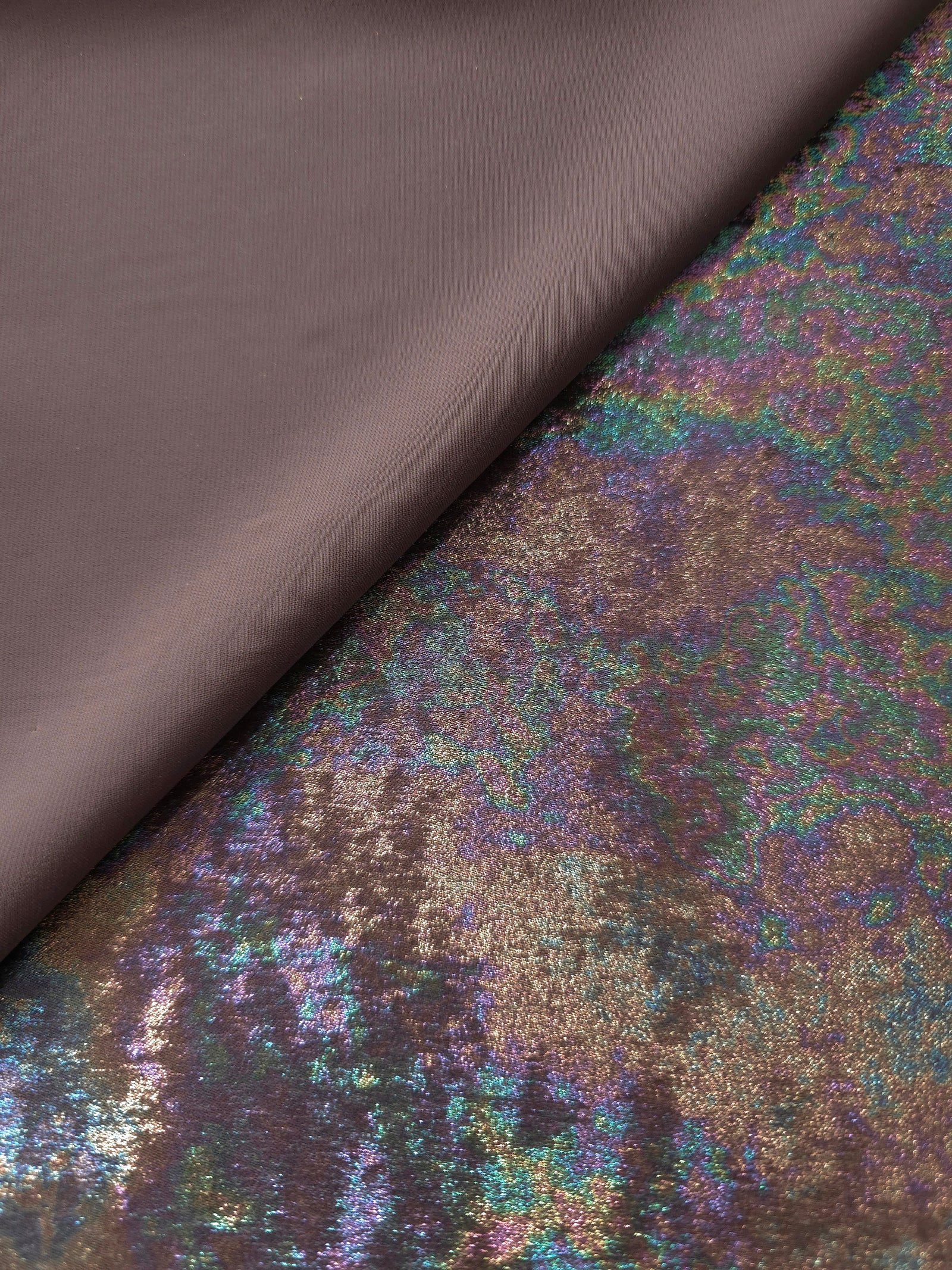 MilanSaten Rainbow Foil fabric in Charcoal, shade 01 — texture close-up