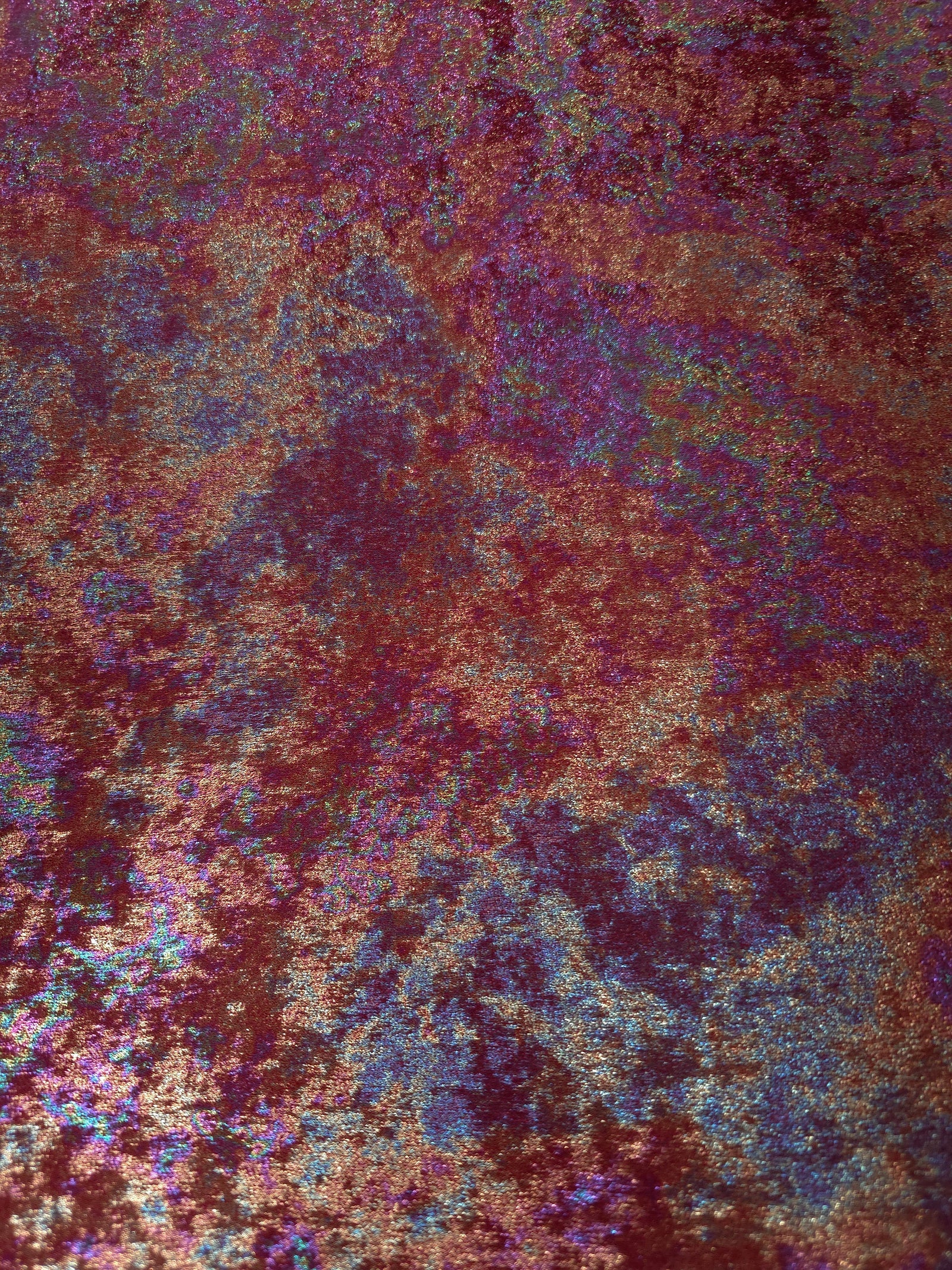 MilanSaten Rainbow Foil fabric in Burgundy, shade 04 — full drape view
