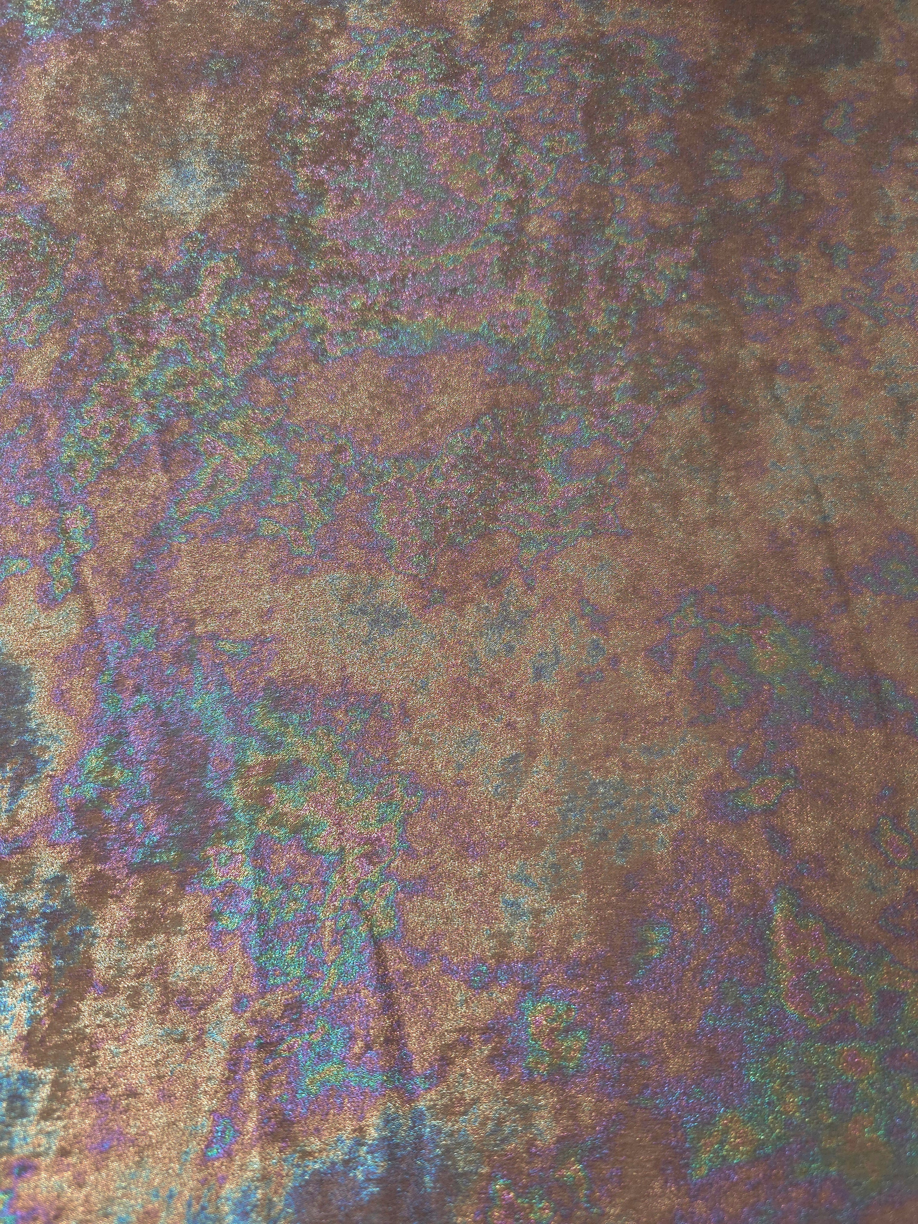MilanSaten Rainbow Foil fabric in Taupe, shade 06 — full drape view
