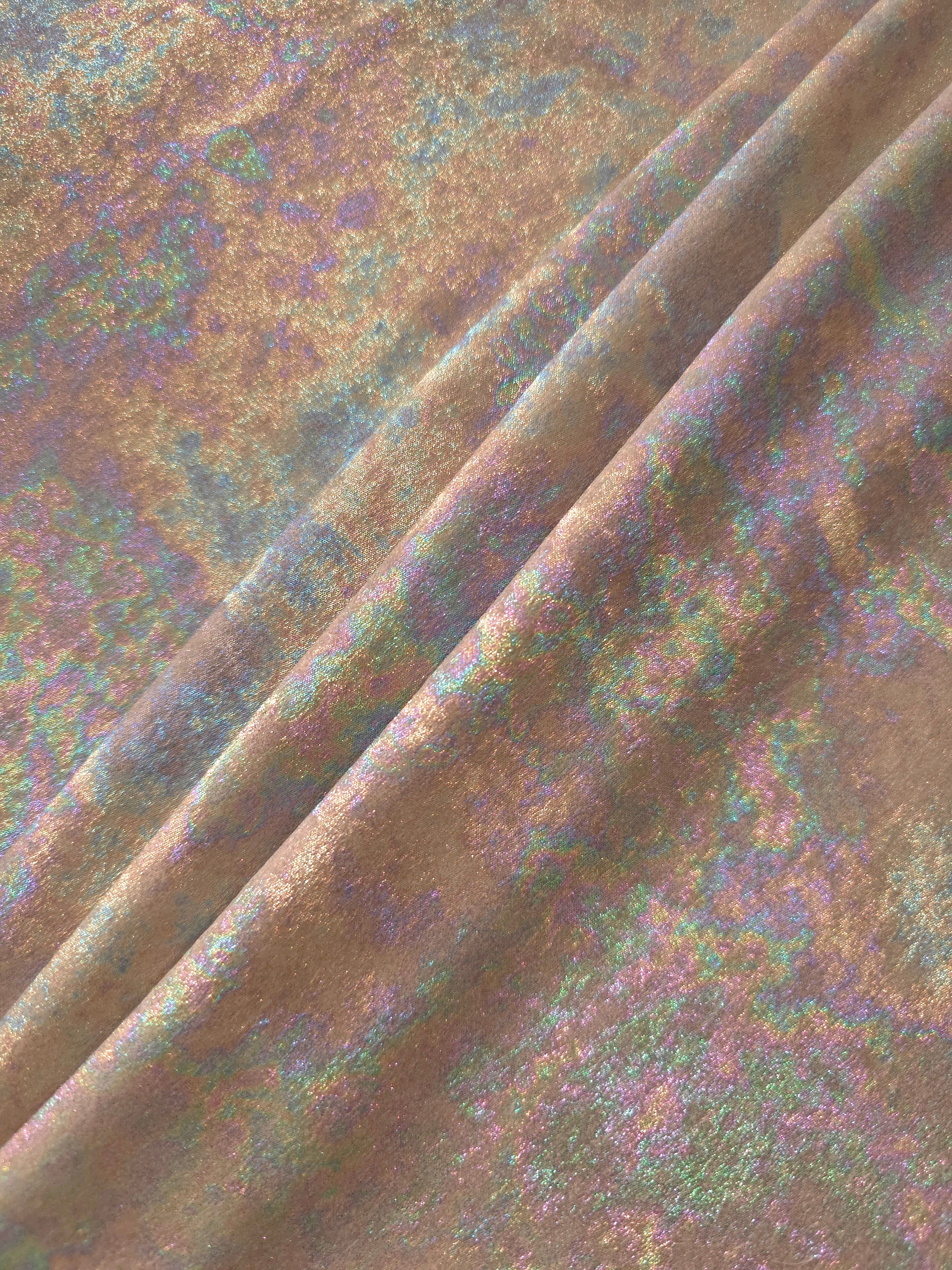 MilanSaten Rainbow Foil fabric in Blush Beige, shade 08 — flowing fabric view
