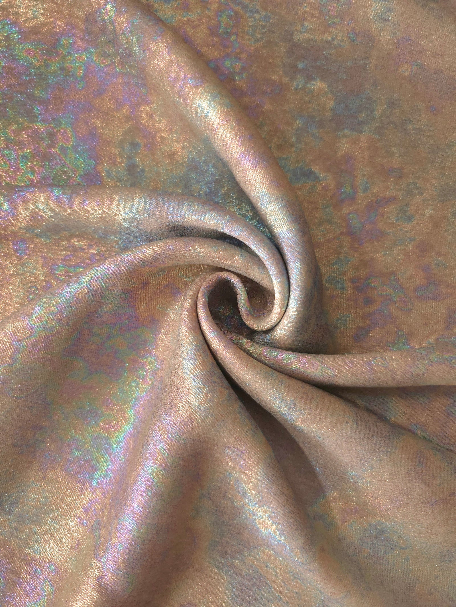 MilanSaten Rainbow Foil fabric in Blush Beige, shade 08 — rainbow foil detail