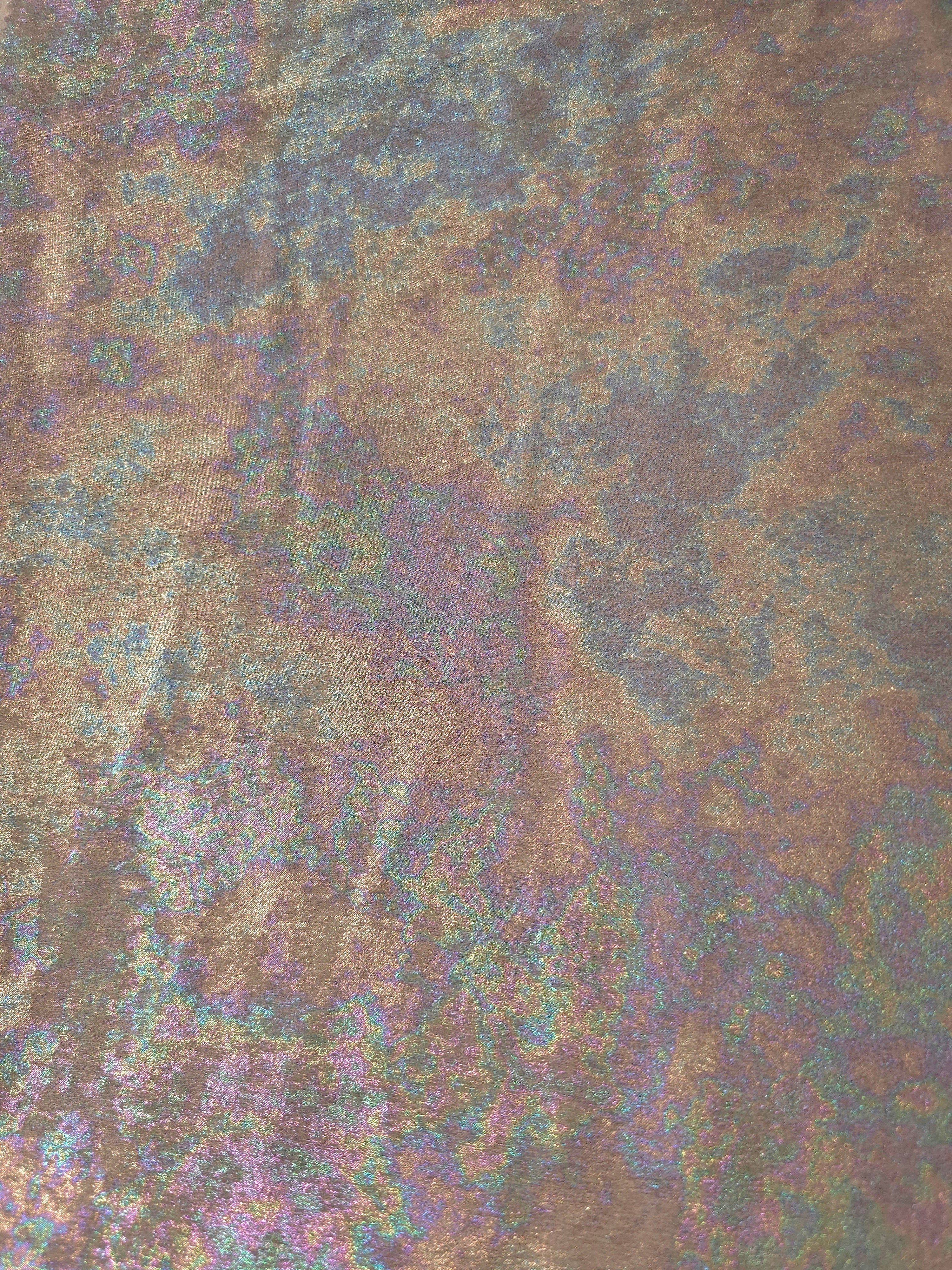 MilanSaten Rainbow Foil fabric in Blush Beige, shade 08 — full drape view