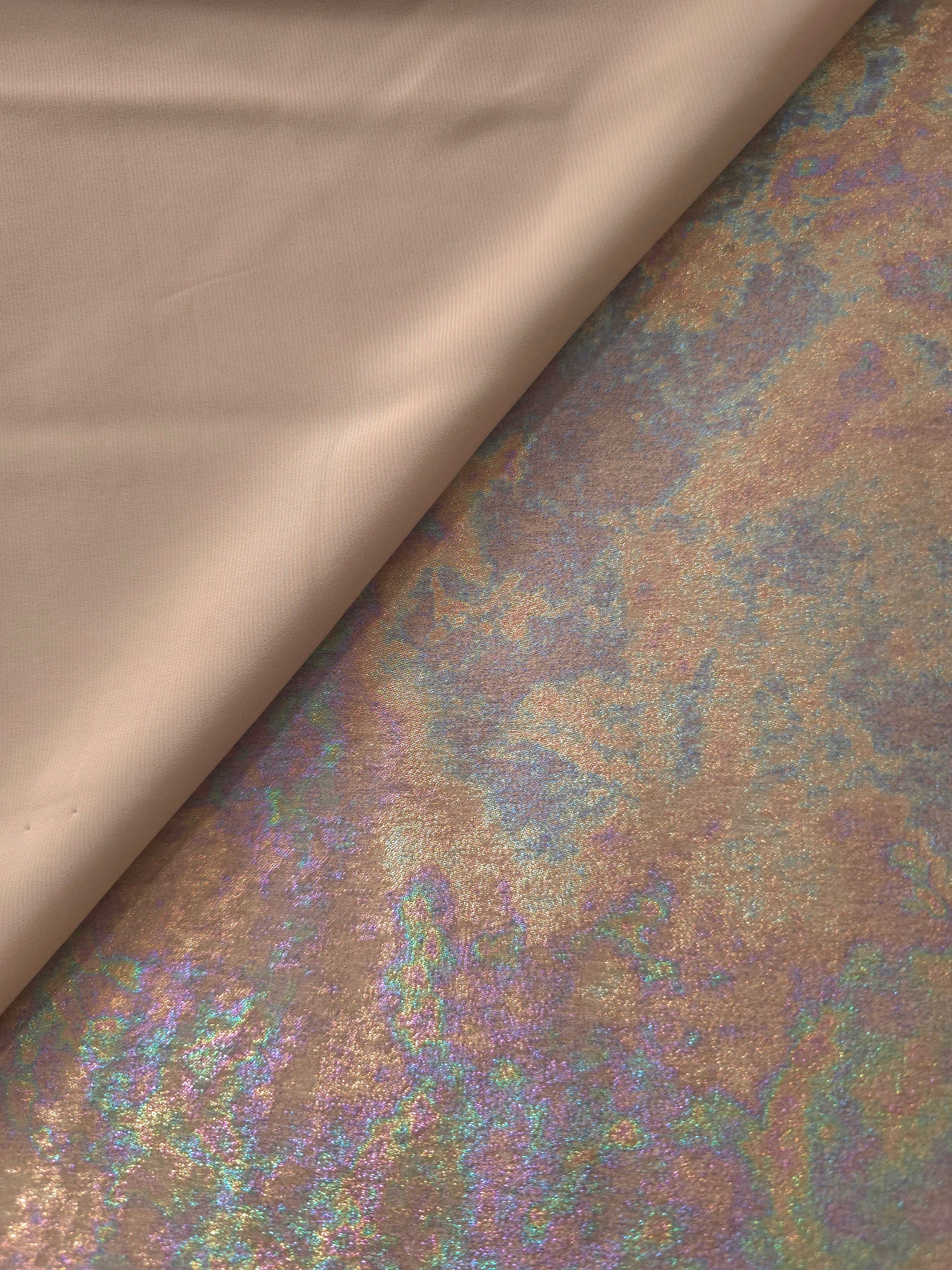 MilanSaten Rainbow Foil fabric in Blush Beige, shade 08 — texture close-up
