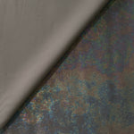 MilanSaten Rainbow Foil fabric in Graphite, shade 108 — full drape view