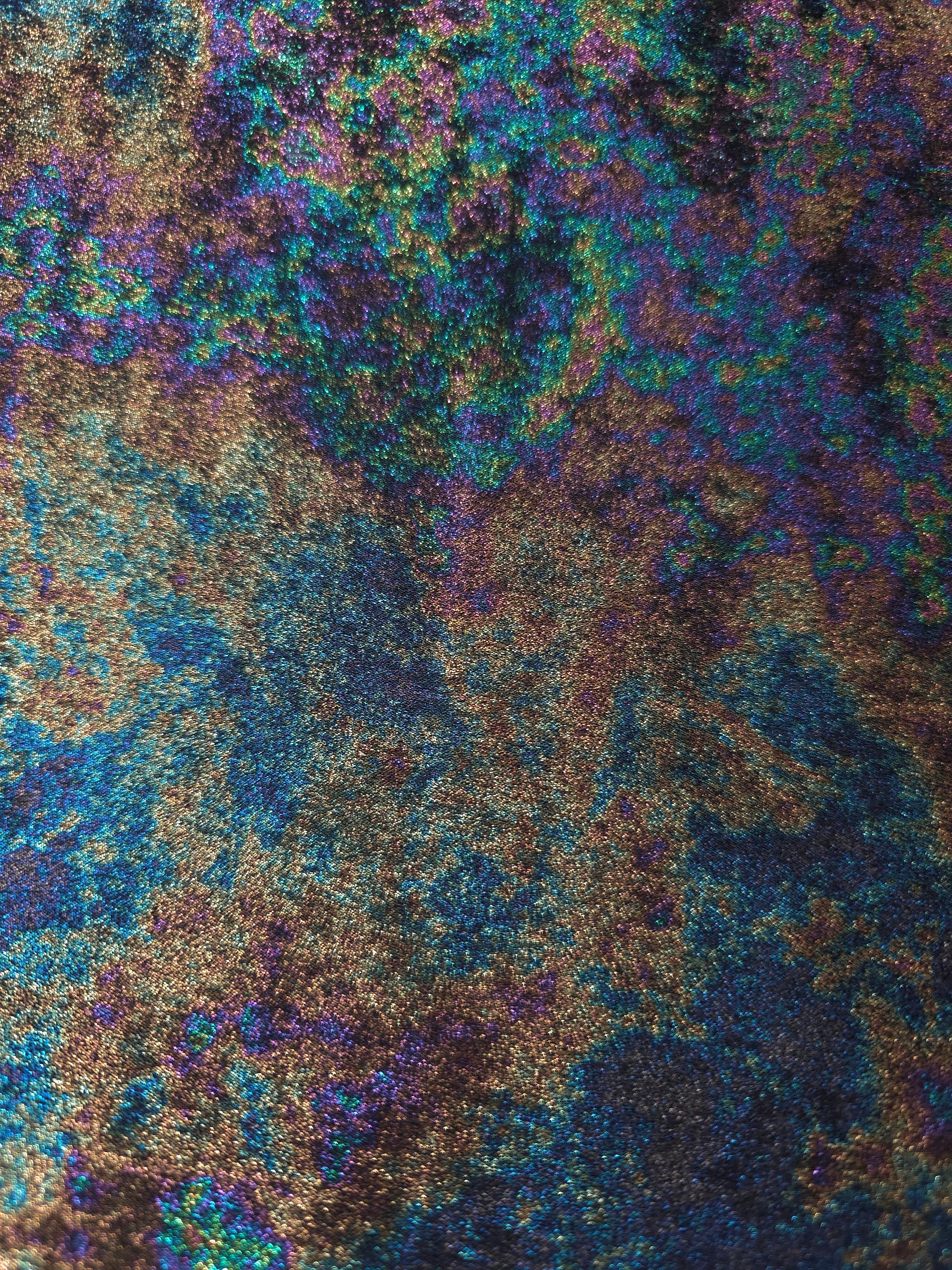 MilanSaten Rainbow Foil fabric in Teal Charcoal, shade 12 — macro shimmer close-up