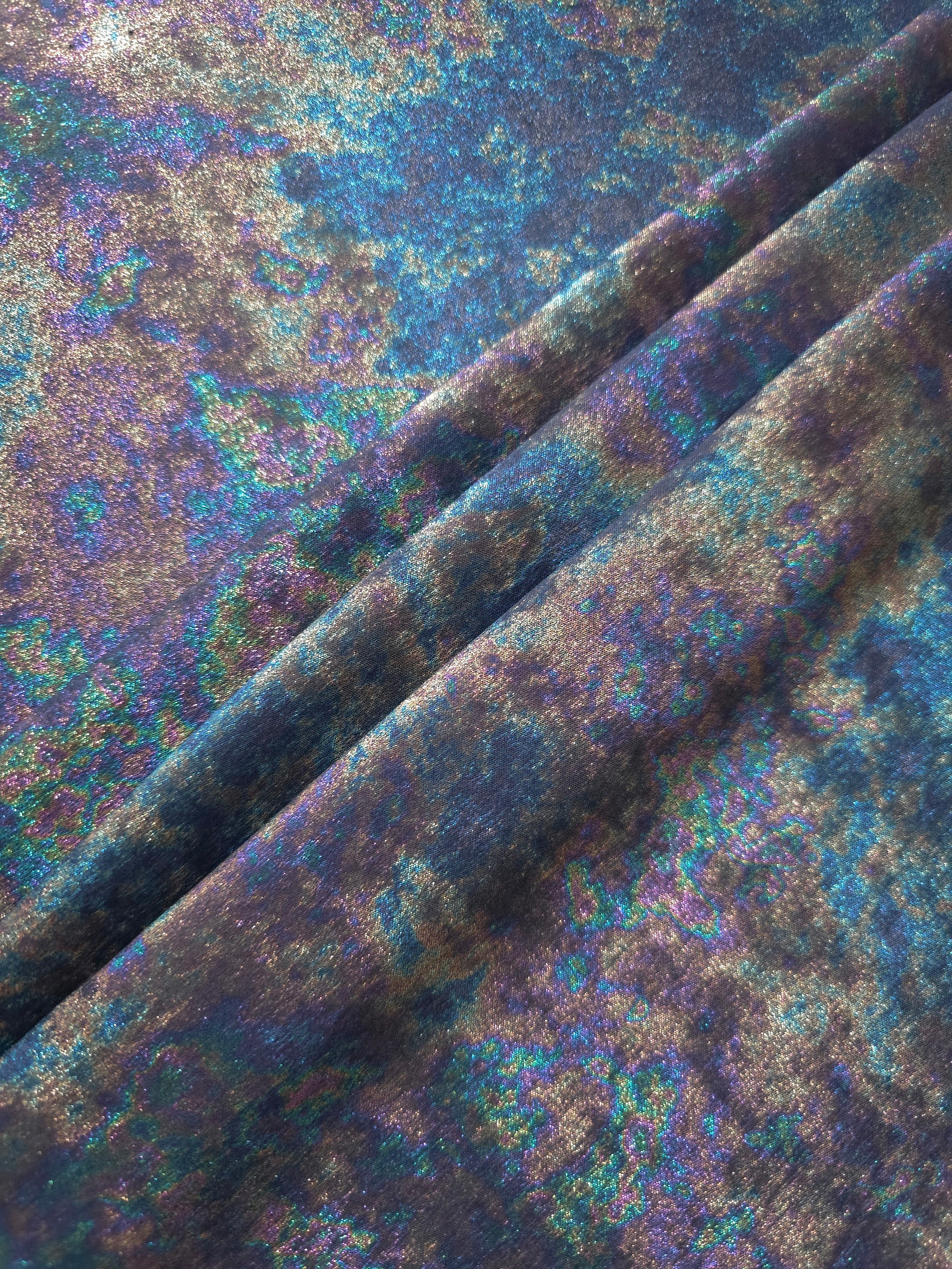 MilanSaten Rainbow Foil fabric in Slate Blue, shade 16 — macro shimmer close-up