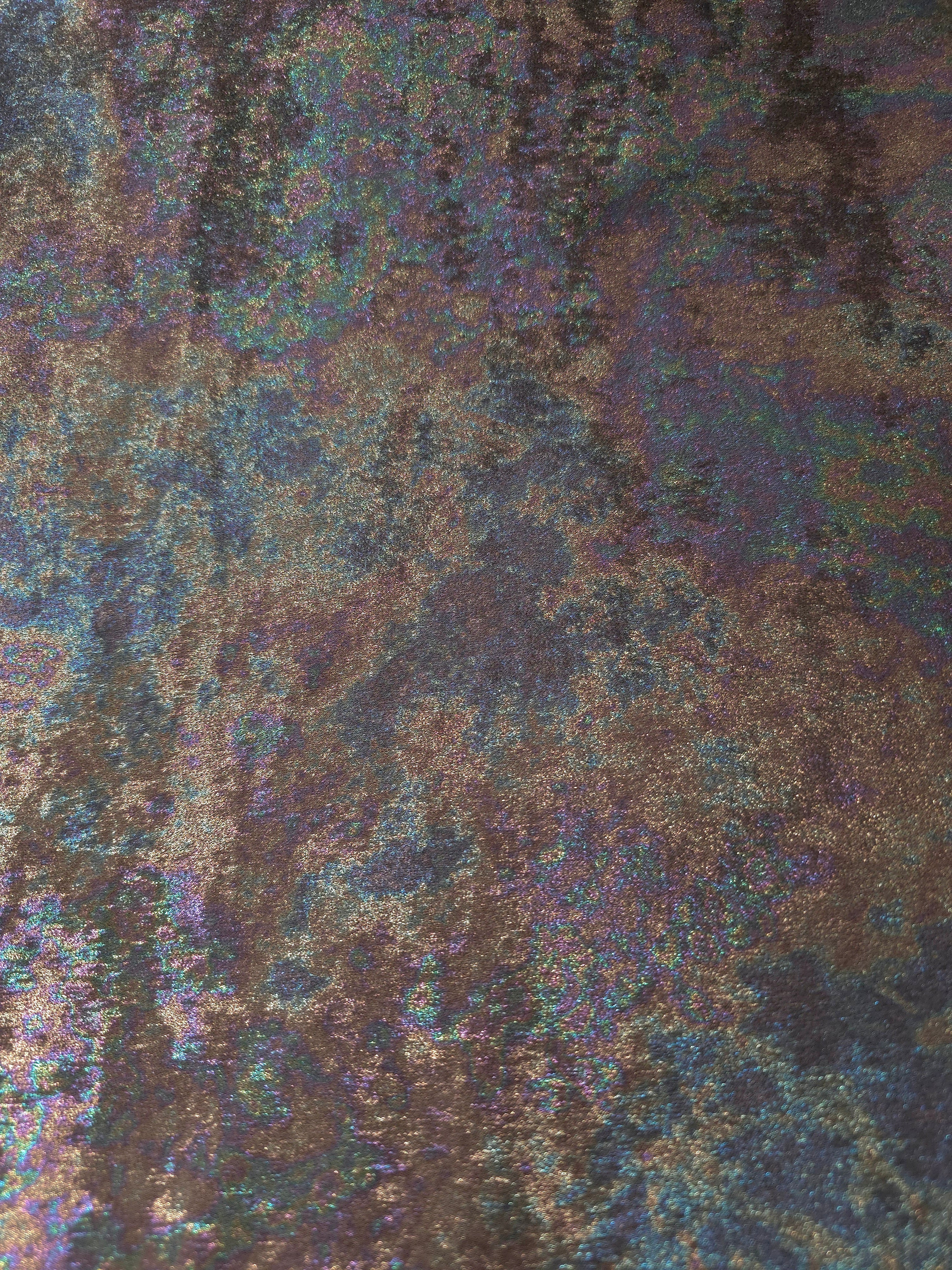 MilanSaten Rainbow Foil fabric in Mocha, shade 45 — full drape view