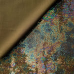 MilanSaten Rainbow Foil fabric in Olive Brown, shade 59 — texture close-up