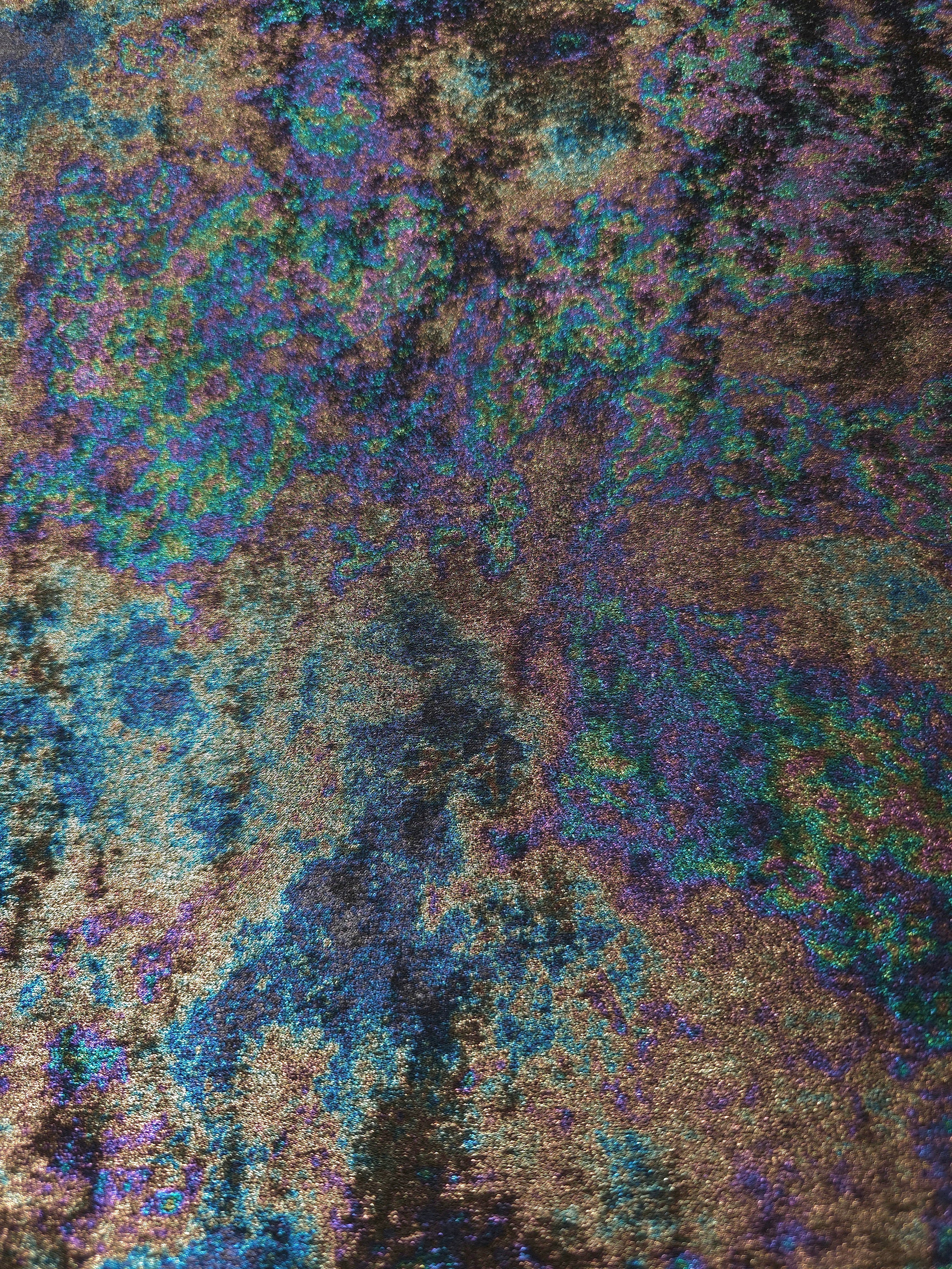 MilanSaten Rainbow Foil fabric in Midnight Navy, shade 64 — full drape view