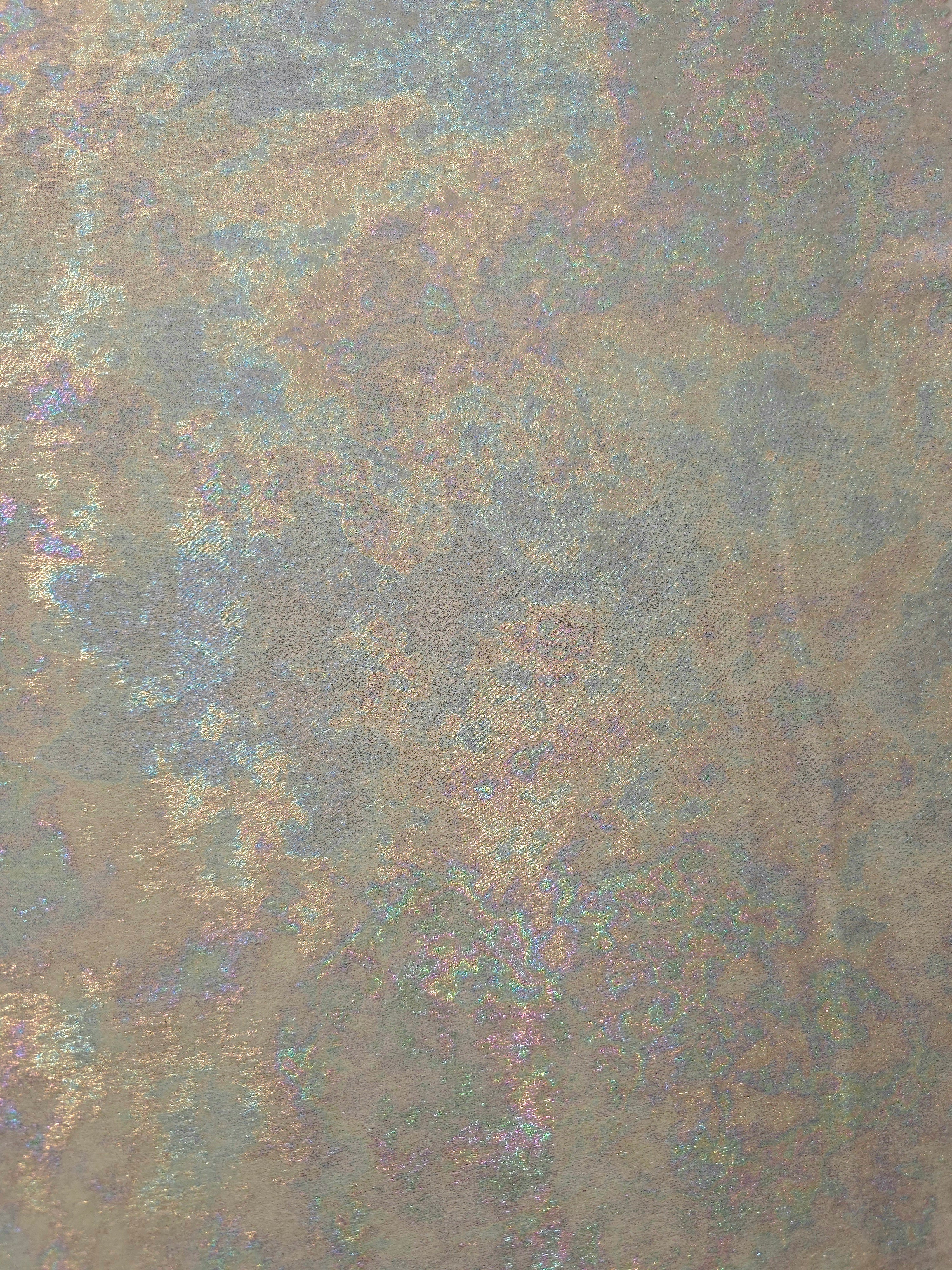 MilanSaten Rainbow Foil fabric in Silver, shade 66 — full drape view
