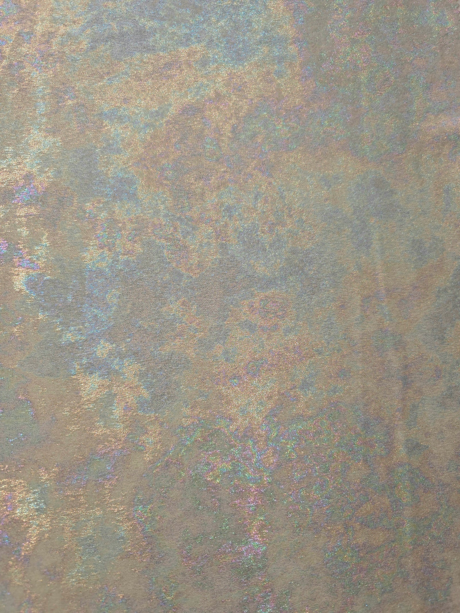 MilanSaten Rainbow Foil fabric in Silver, shade 66 — full drape view