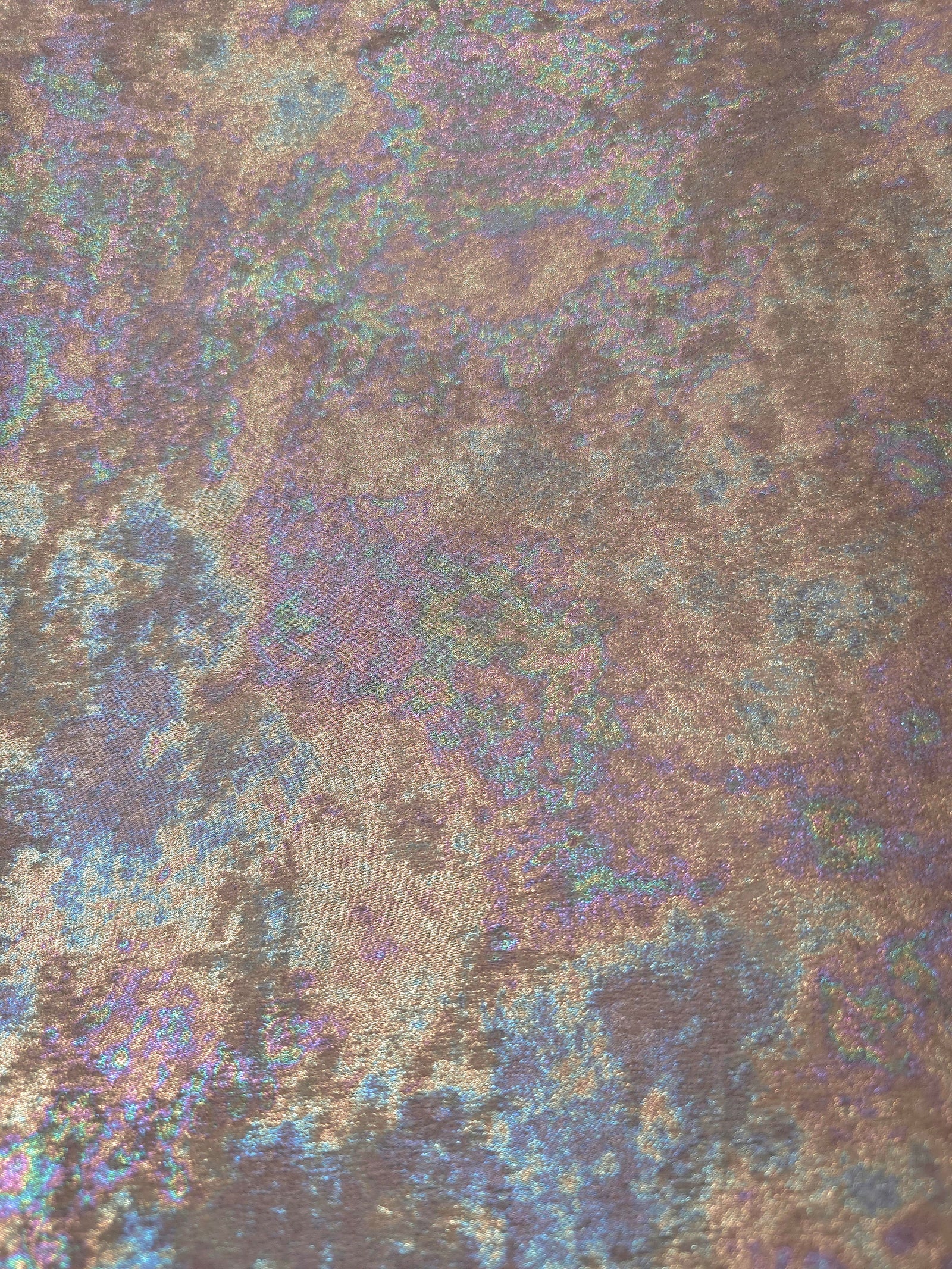MilanSaten Rainbow Foil fabric in Rose Beige, shade 73 — full drape view