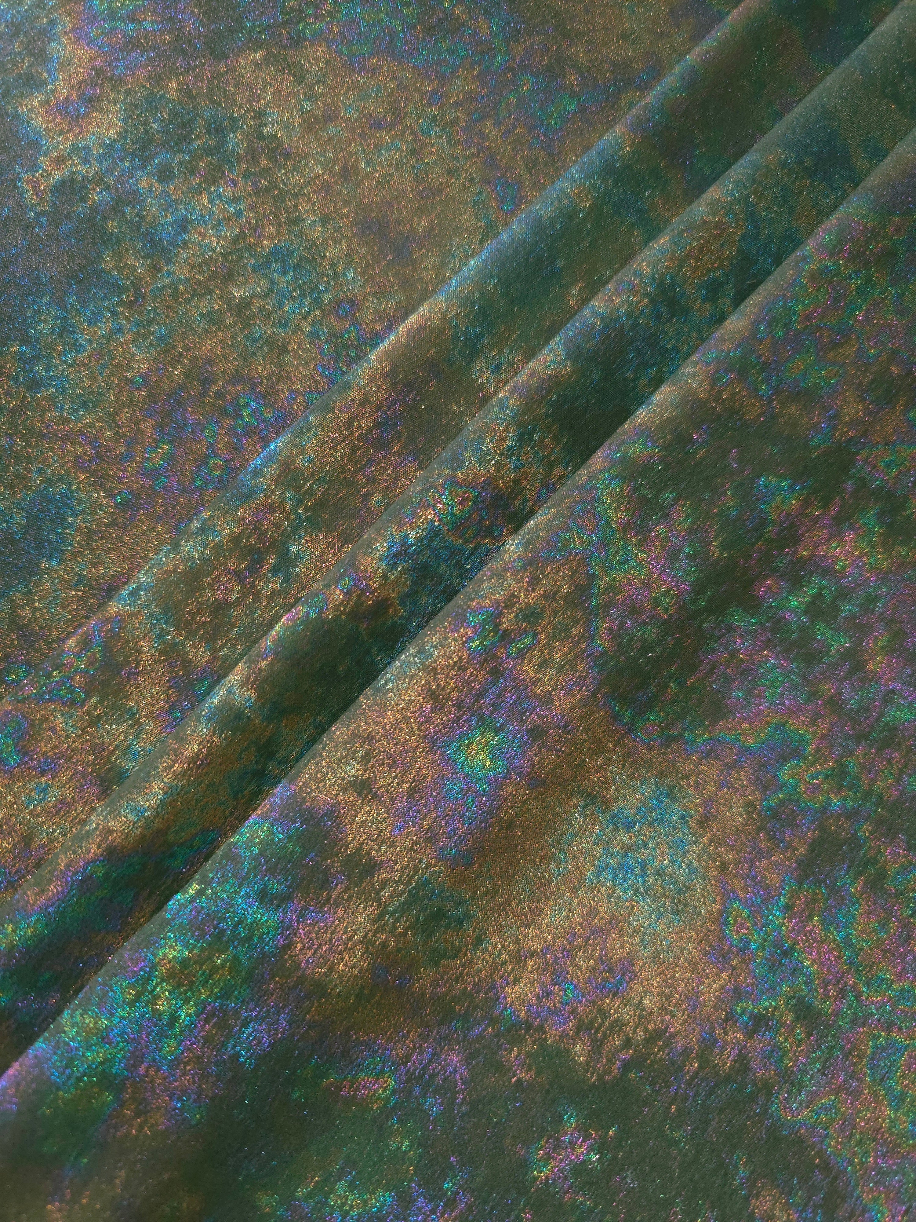 MilanSaten Rainbow Foil fabric in Sage Green, shade 74 — flowing fabric view