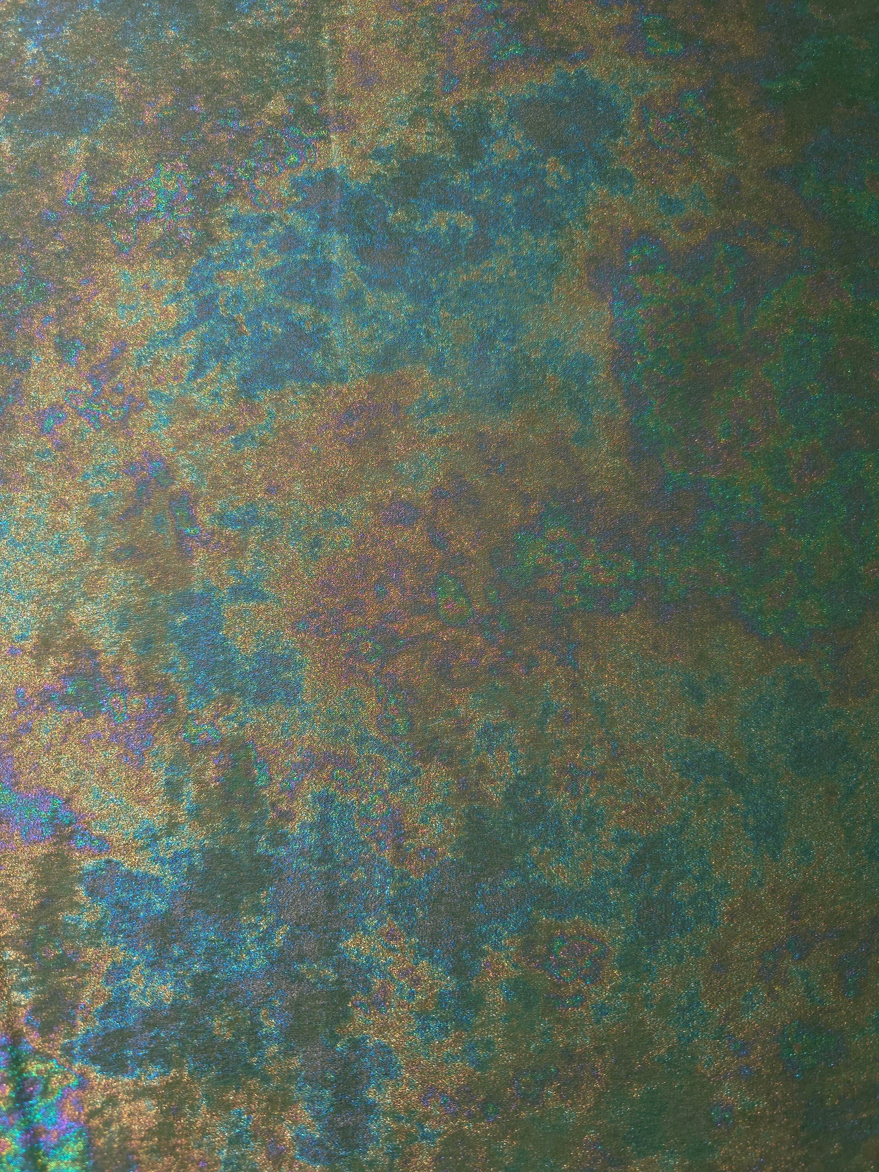 MilanSaten Rainbow Foil fabric in Sage Green, shade 74 — full drape view