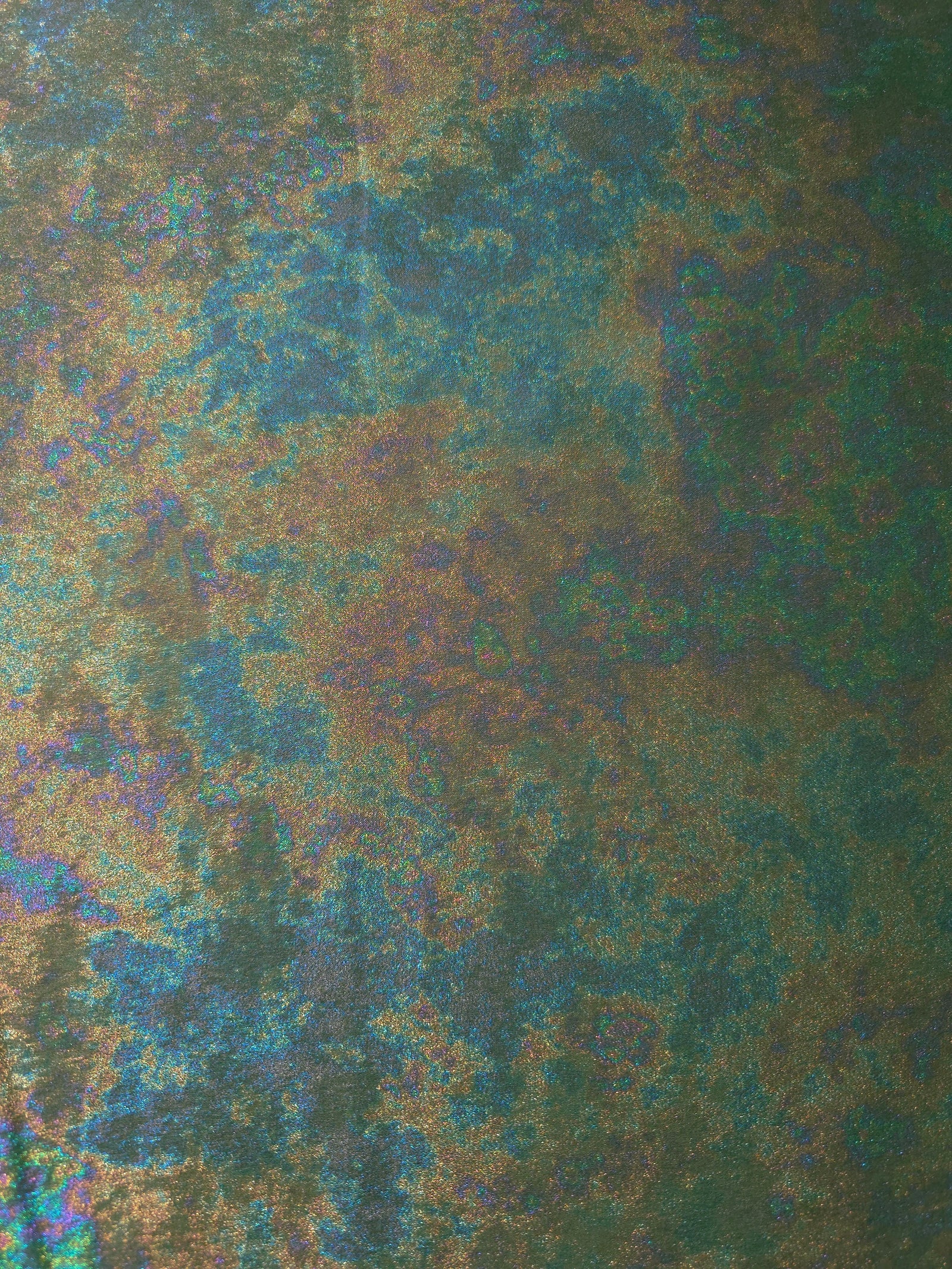 MilanSaten Rainbow Foil fabric in Sage Green, shade 74 — full drape view