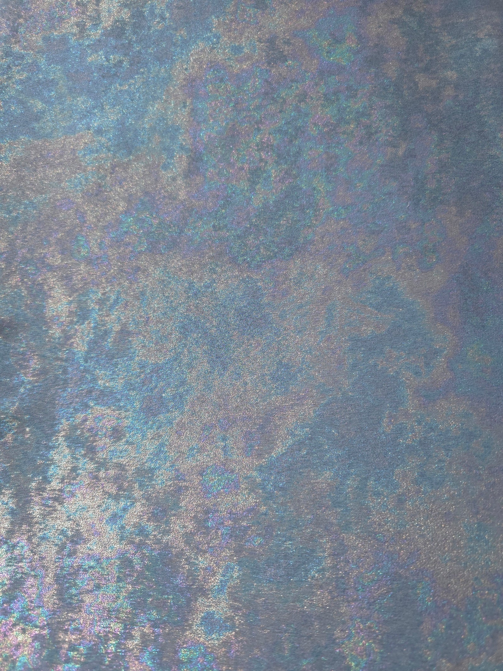MilanSaten Rainbow Foil fabric in Steel Blue, shade 76 — full drape view