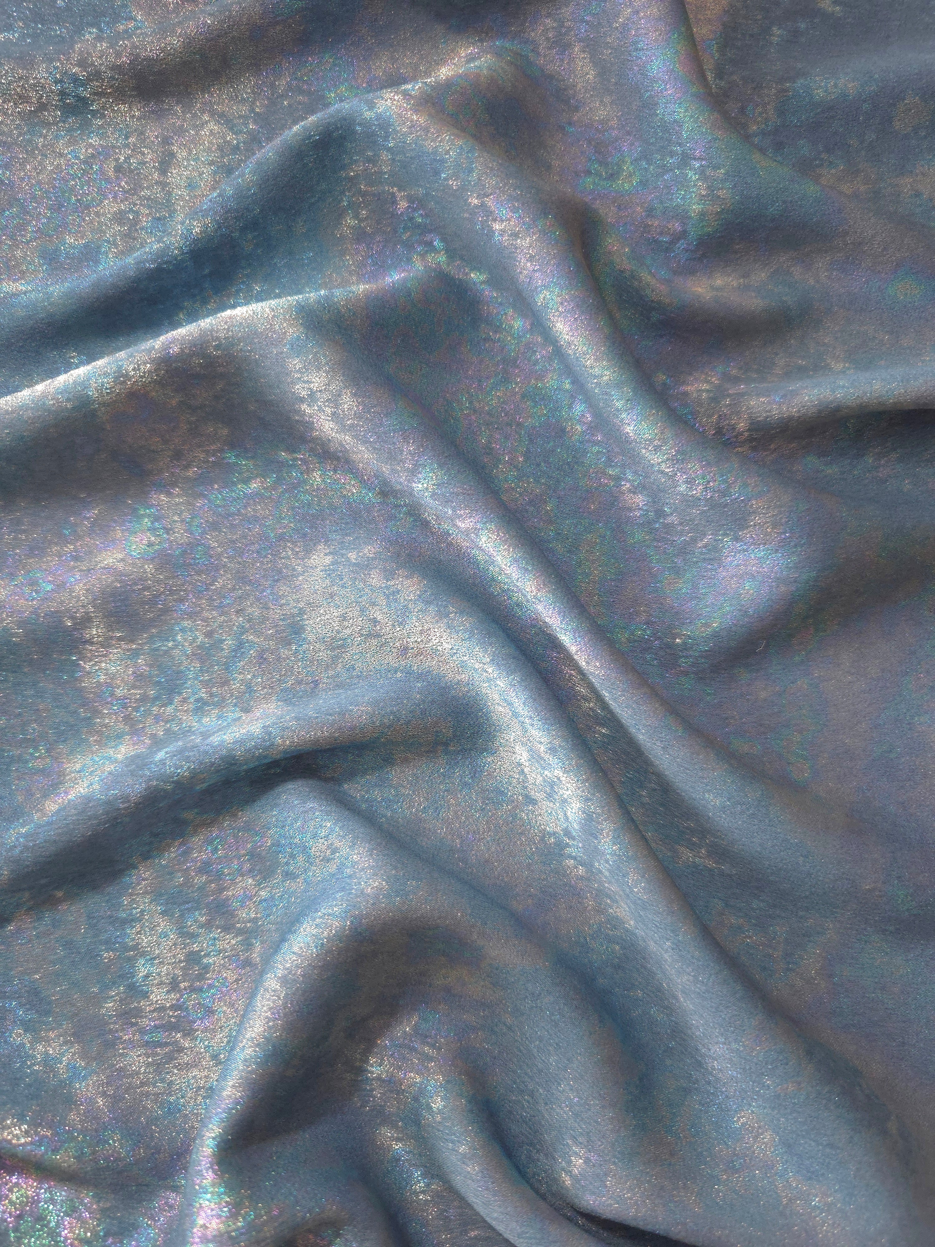 MilanSaten Rainbow Foil fabric in Steel Blue, shade 76 — texture close-up