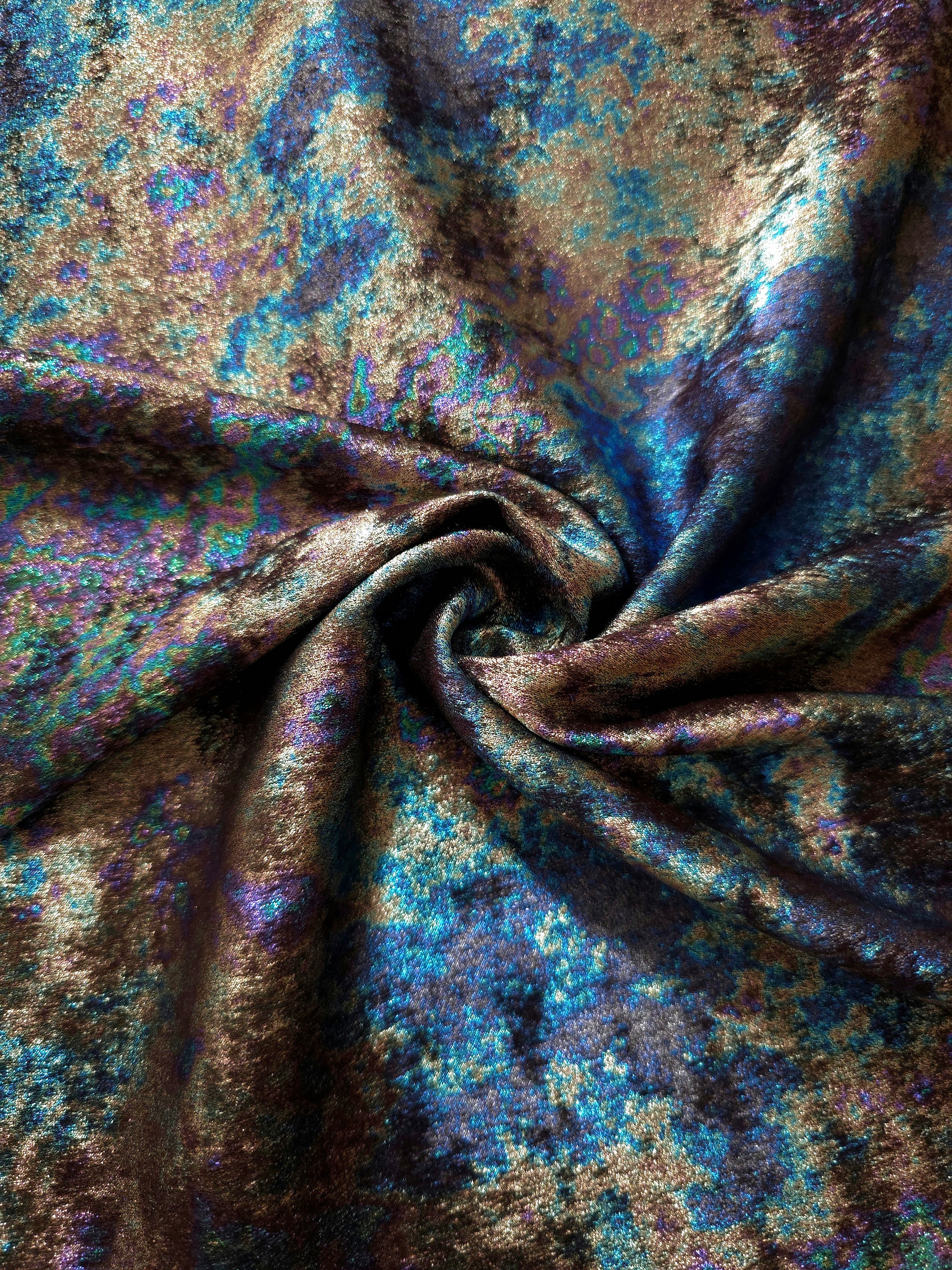 MilanSaten Rainbow Foil fabric in Navy Charcoal, shade 79 — flowing fabric view