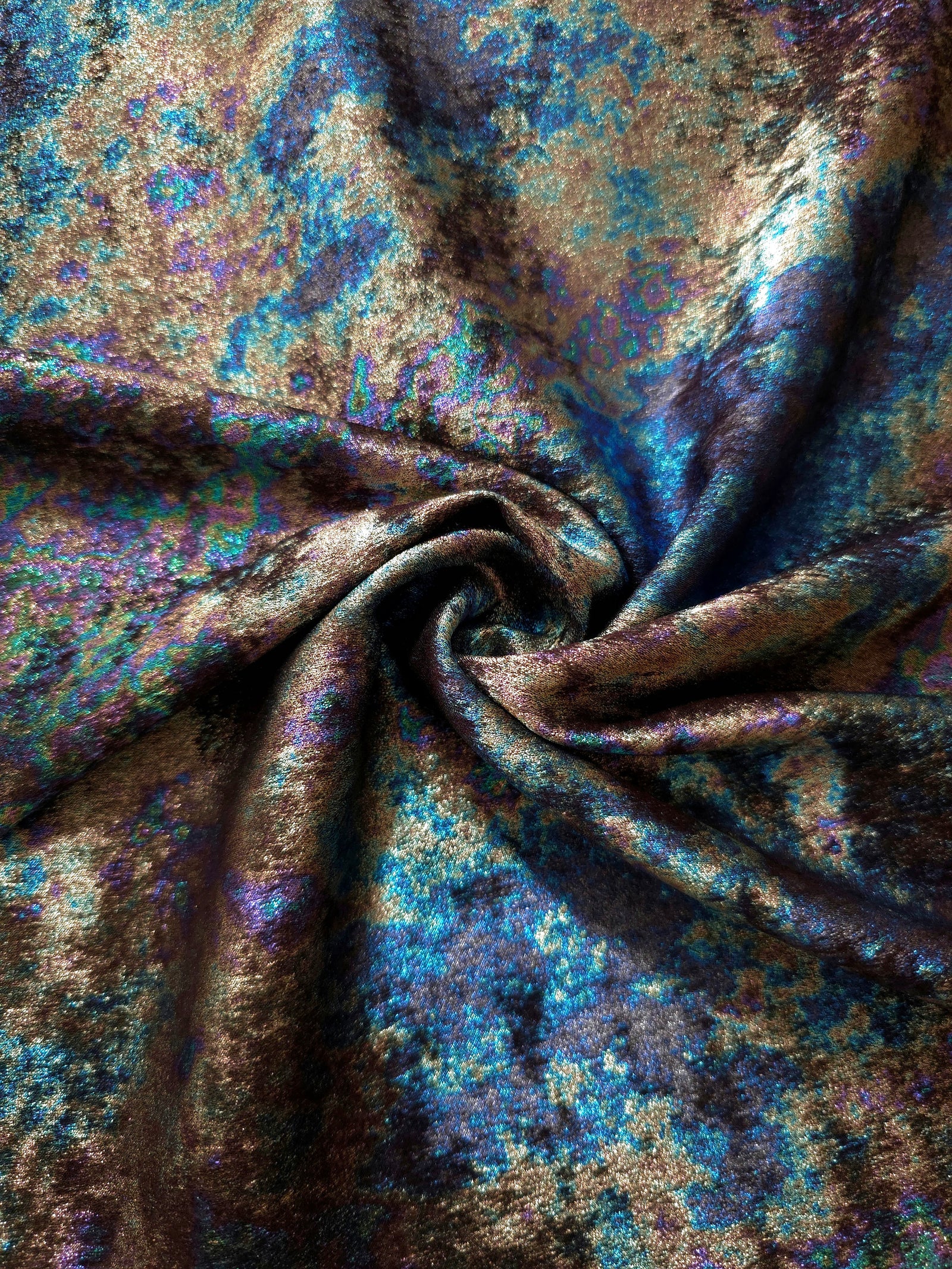 MilanSaten Rainbow Foil fabric in Navy Charcoal, shade 79 — flowing fabric view