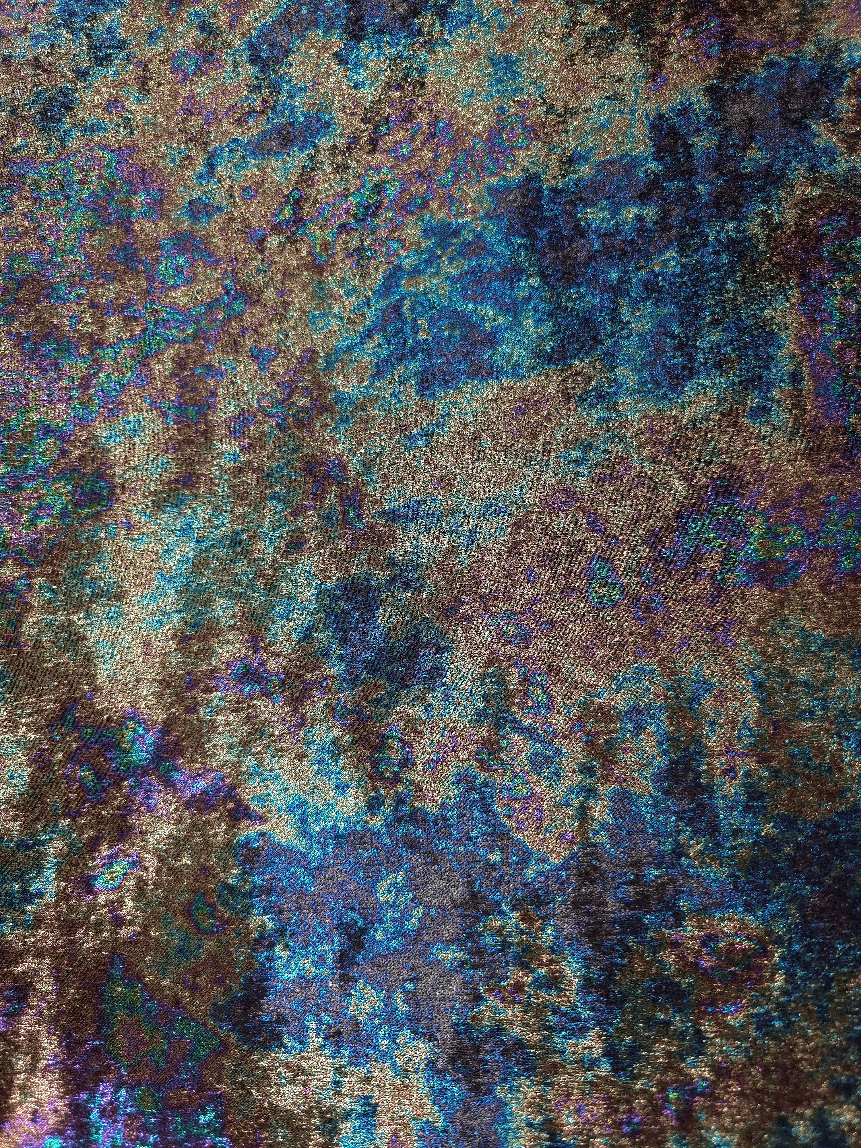 MilanSaten Rainbow Foil fabric in Navy Charcoal, shade 79 — full drape view