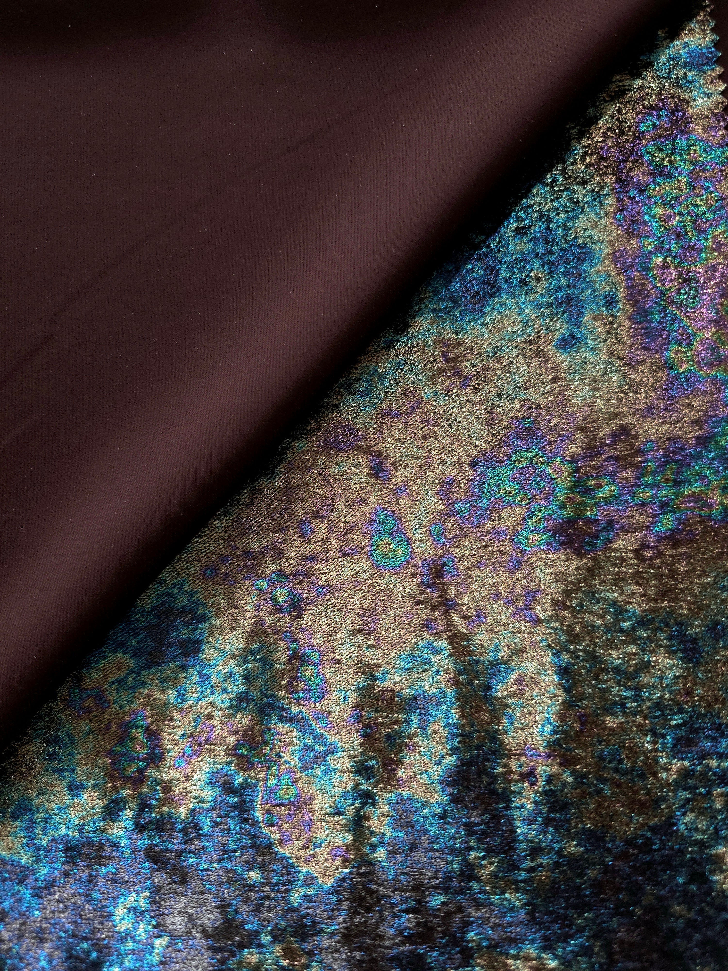 MilanSaten Rainbow Foil fabric in Navy Charcoal, shade 79 — texture close-up