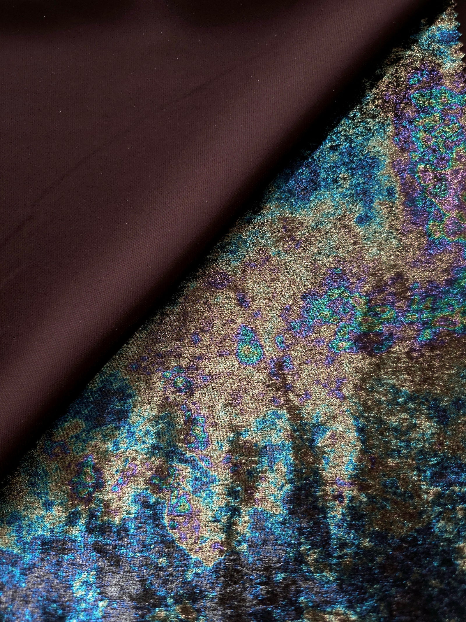 MilanSaten Rainbow Foil fabric in Navy Charcoal, shade 79 — texture close-up
