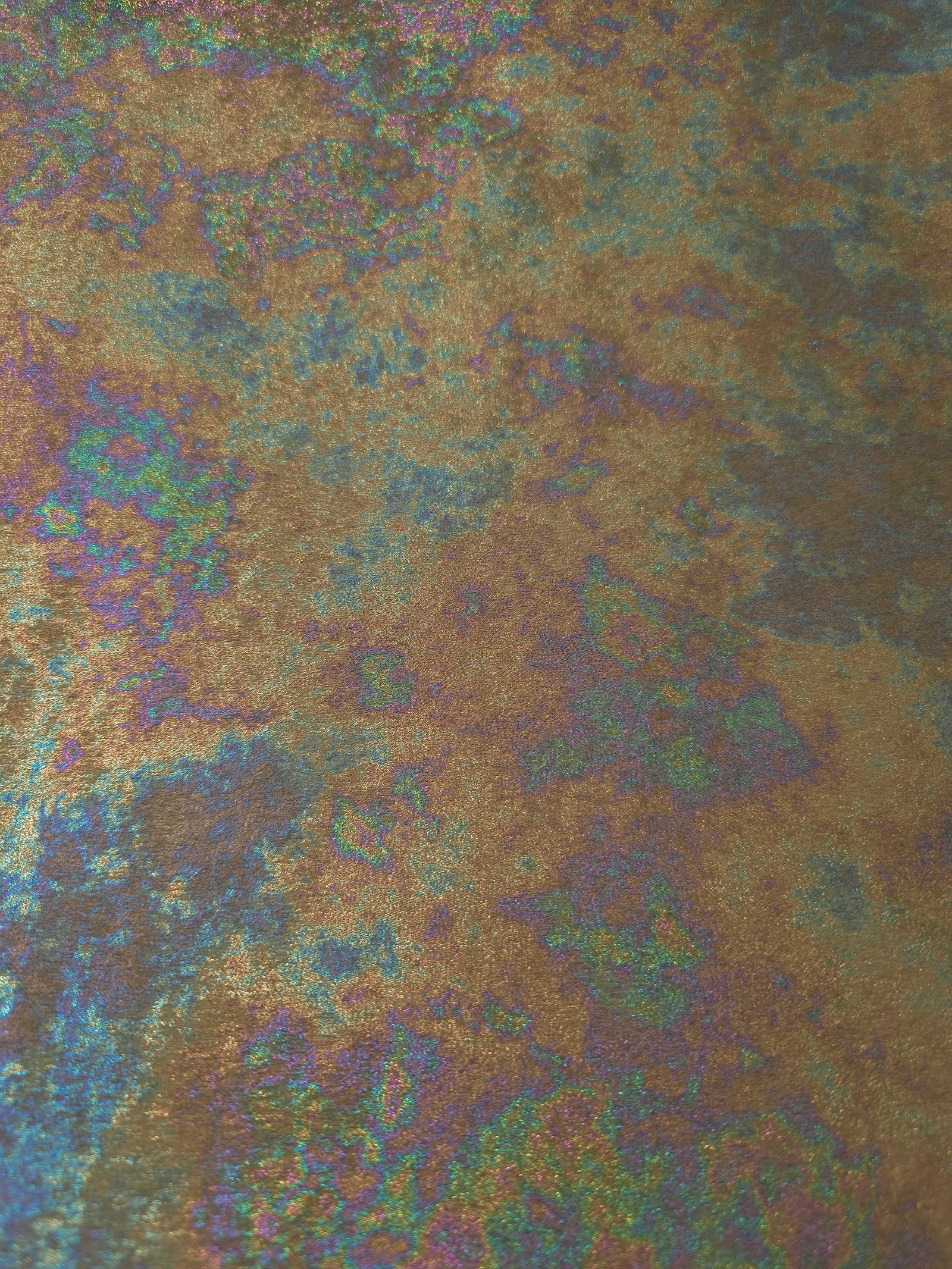 MilanSaten Rainbow Foil fabric in Antique Bronze, shade 87 — full drape view