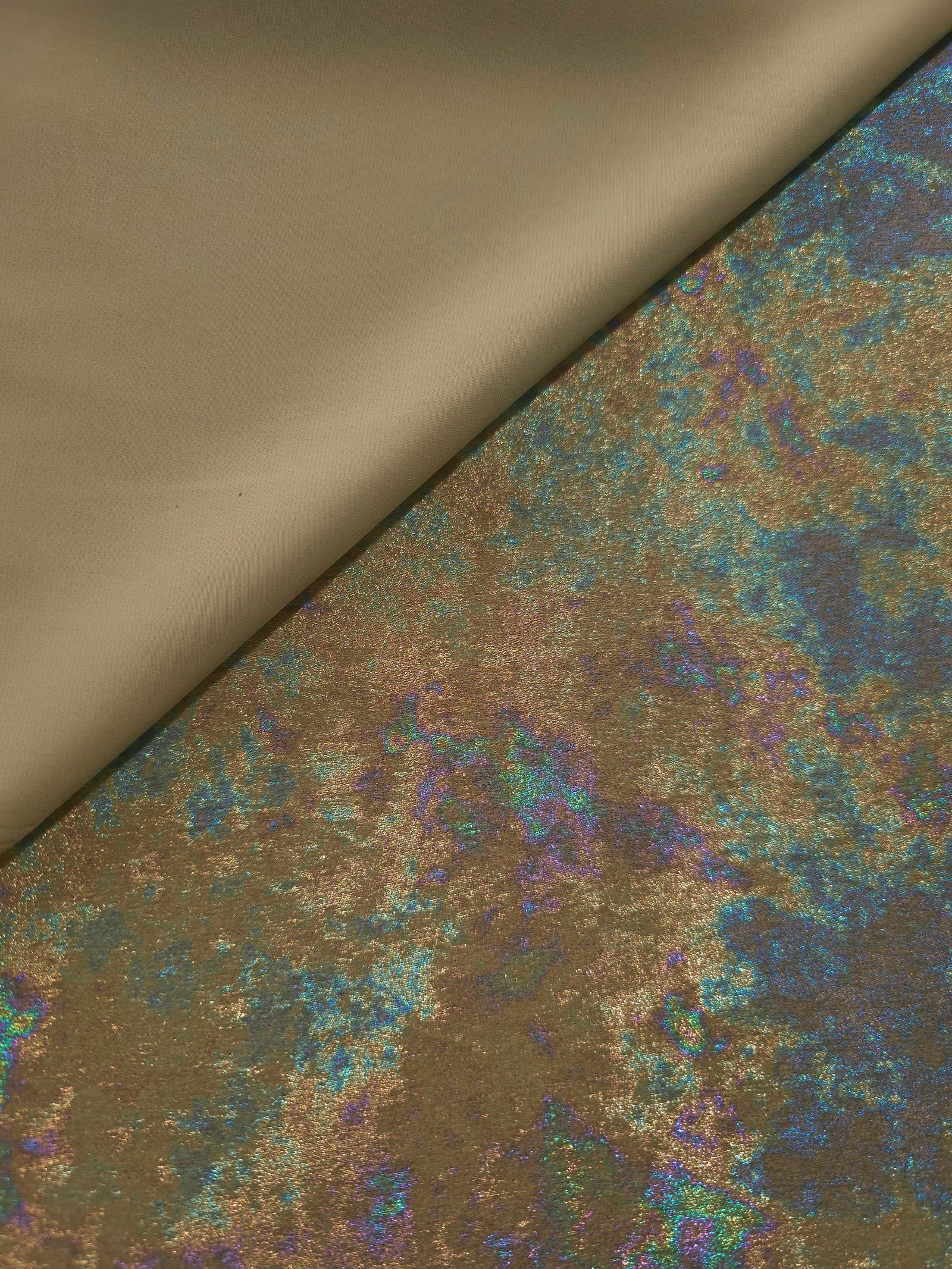 MilanSaten Rainbow Foil fabric in Antique Bronze, shade 87 — texture close-up