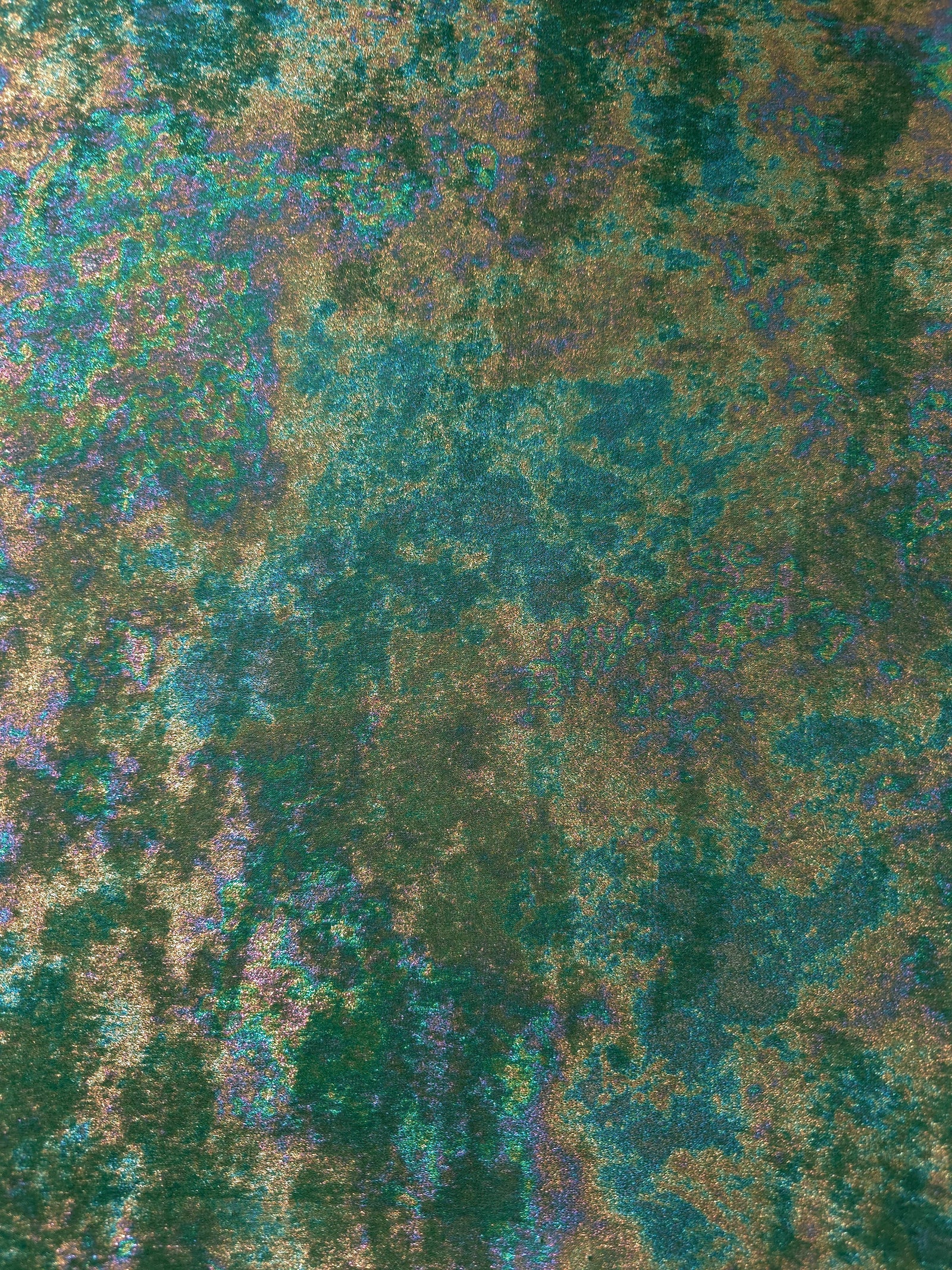 MilanSaten Rainbow Foil fabric in Emerald Green, shade 93 — full drape view