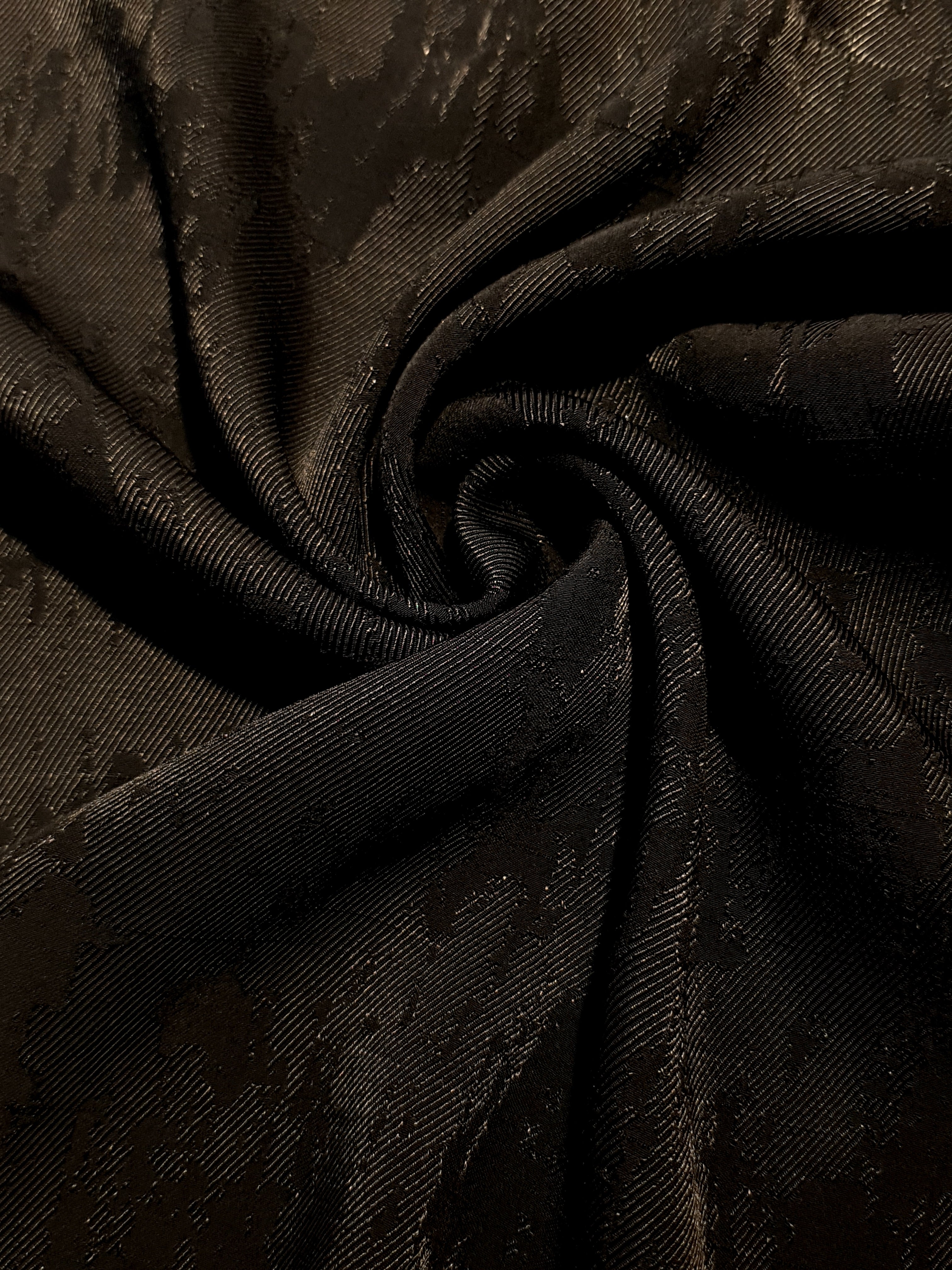 Matrix rayon viscose jacquard drape view with structured woven body.